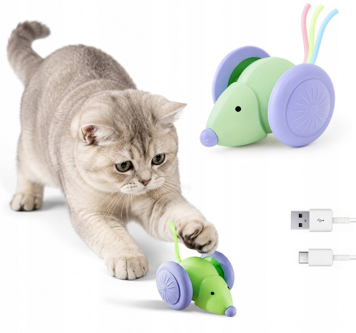 INTERACTIVE CAT MOUSE USB LED Vibrating Electric Glowing U077