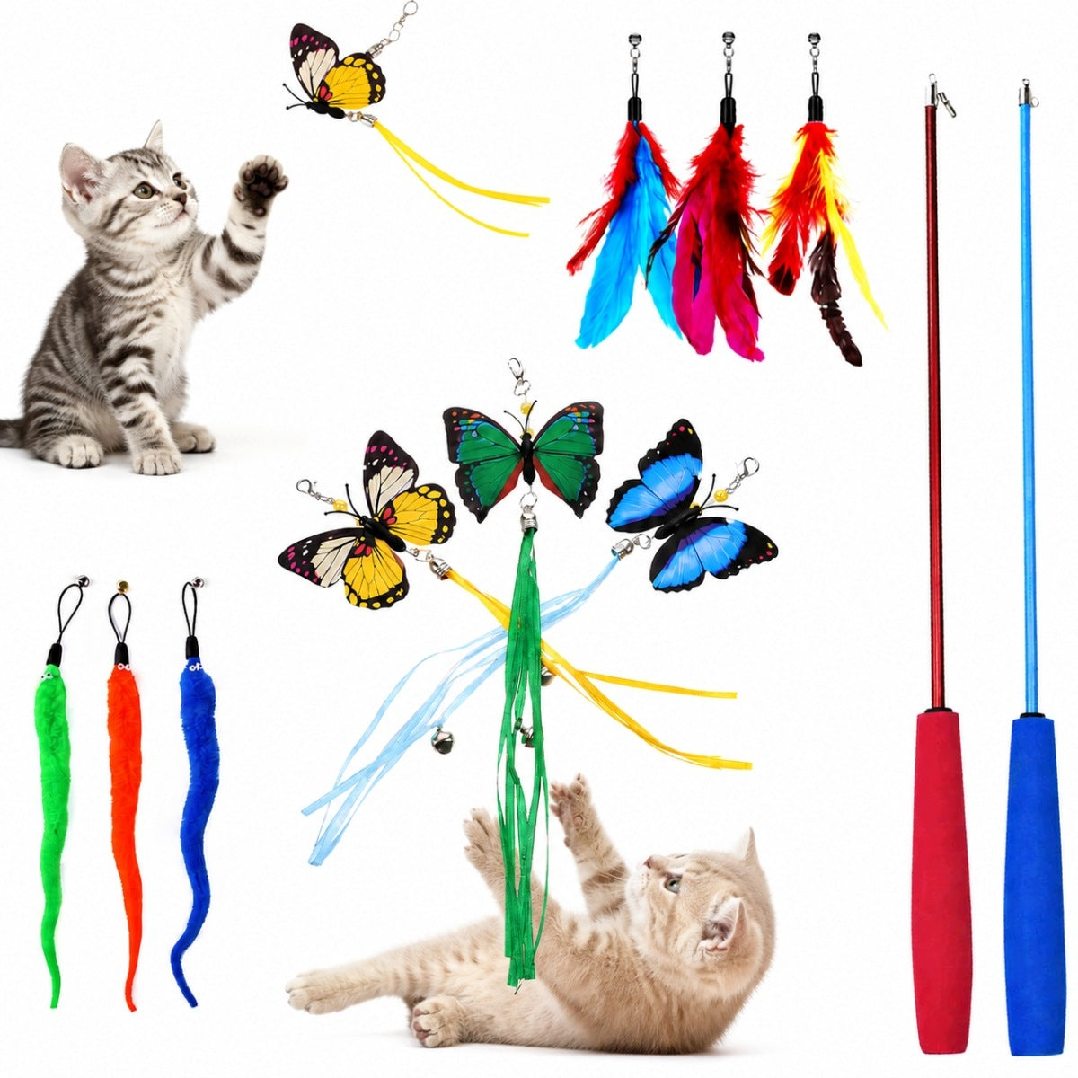 INTERACTIVE CAT ROD WITH INTERCHANGEABLE HEADS – 11 PIECES