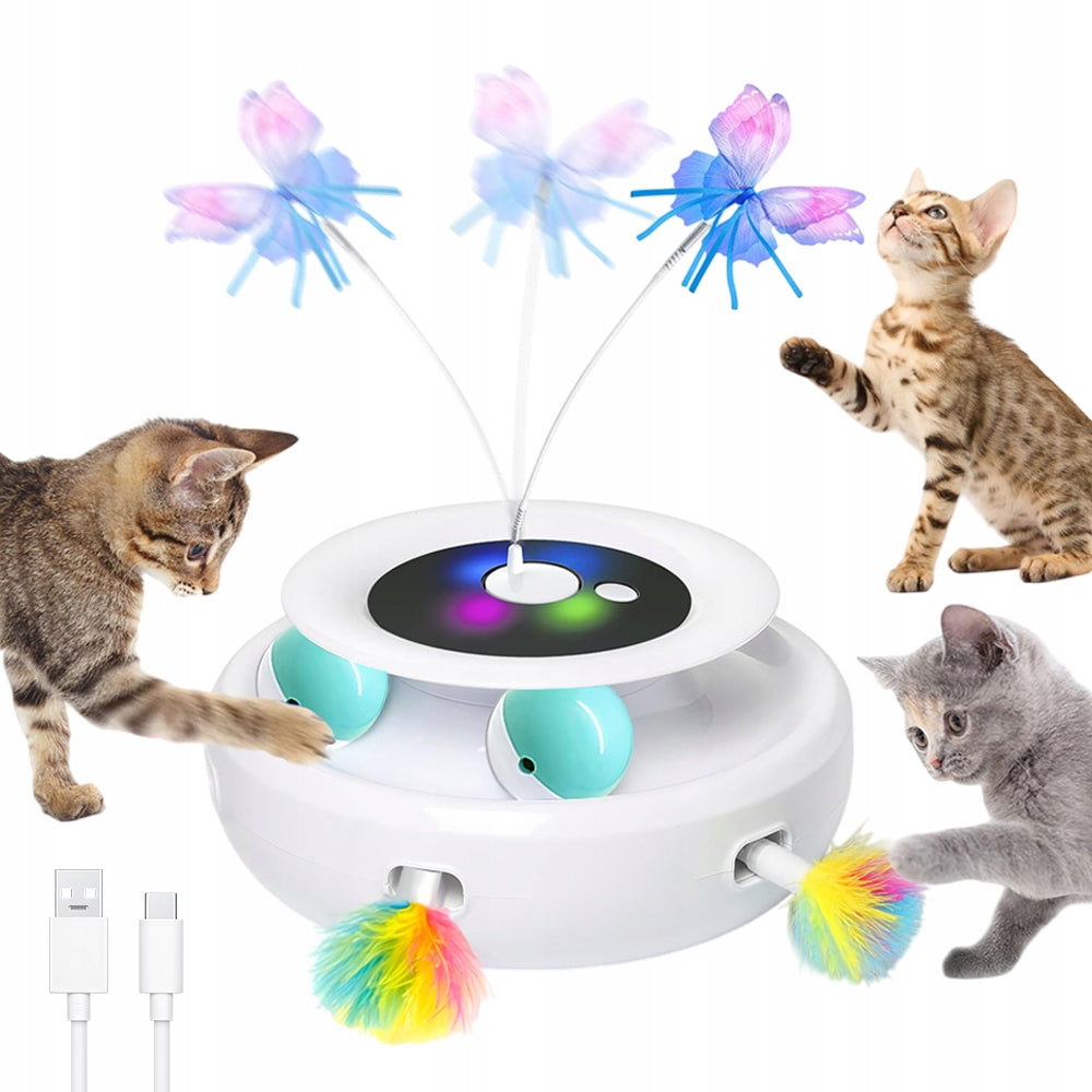 INTERACTIVE CAT SENSORY TOY WITH TIMER AND FEATHERS AND BUTTERFLY