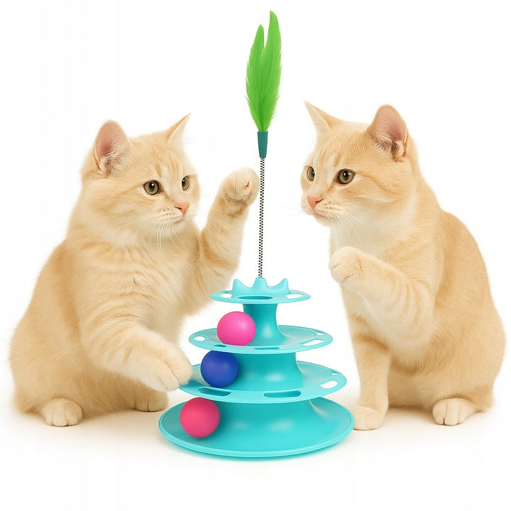 INTERACTIVE CAT TOWER WITH BALLS TOY FEATHER ON SPRING