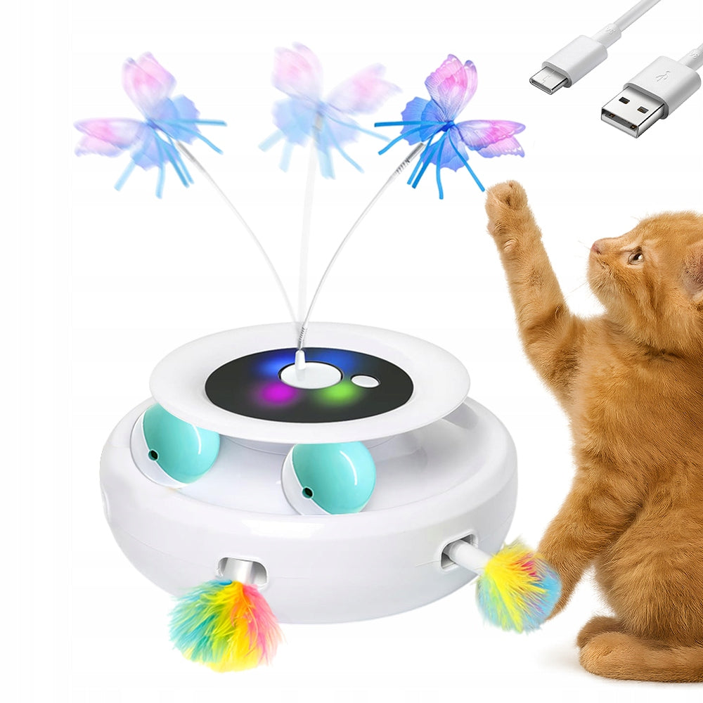 INTERACTIVE CAT TOY 3IN1 AUTOMATIC BUTTERFLY FEATHER ACTIVITY