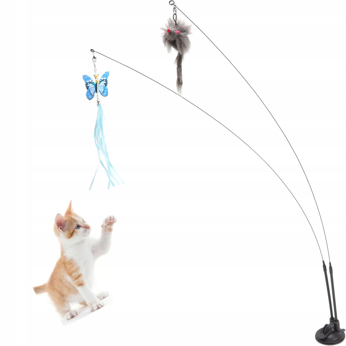 INTERACTIVE CAT TOY FISHING ROD WITH SUCTION CUP 90 CM