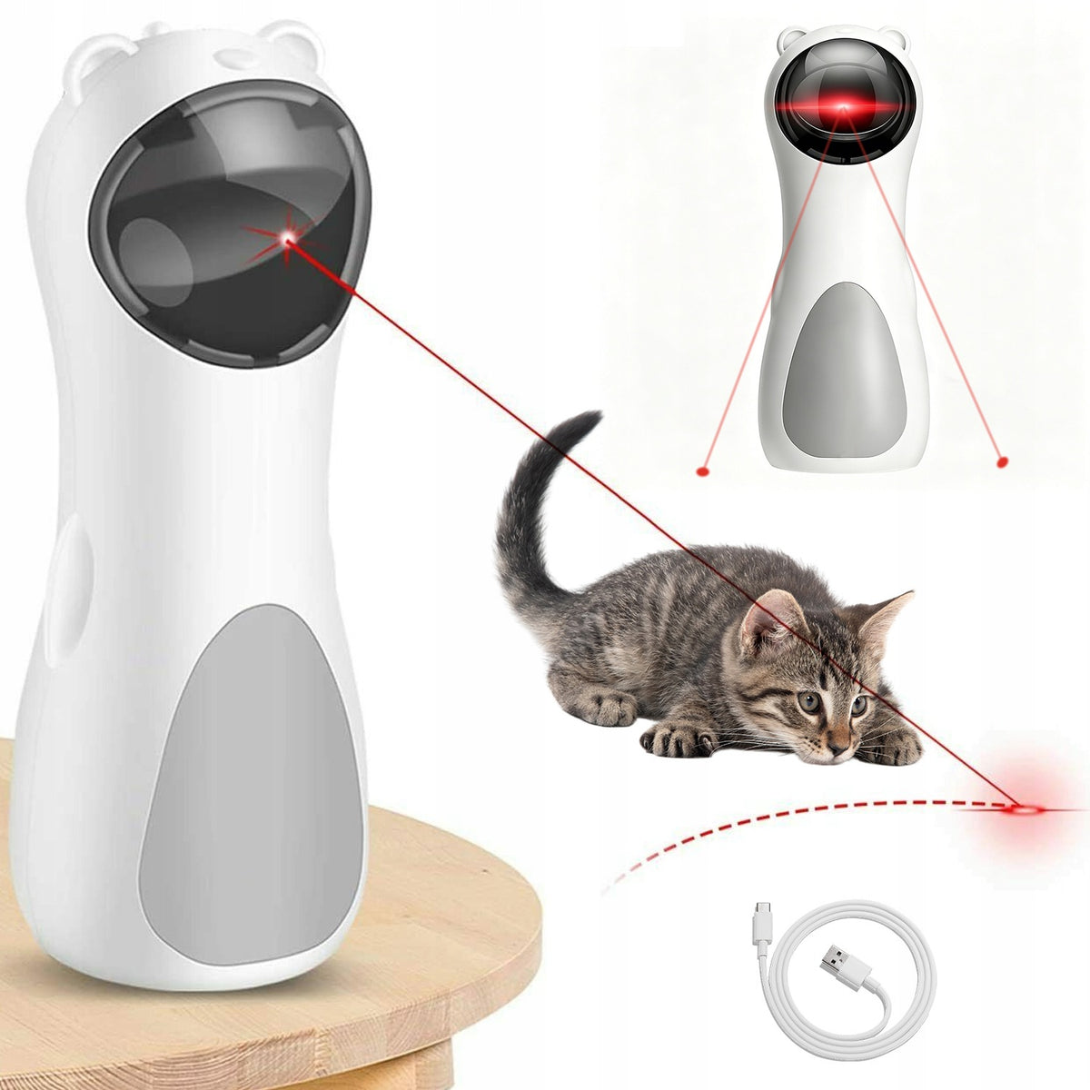 INTERACTIVE CAT TOY LASER MOVABLE 5 ANGLES 3 SPEEDS QUIET USB