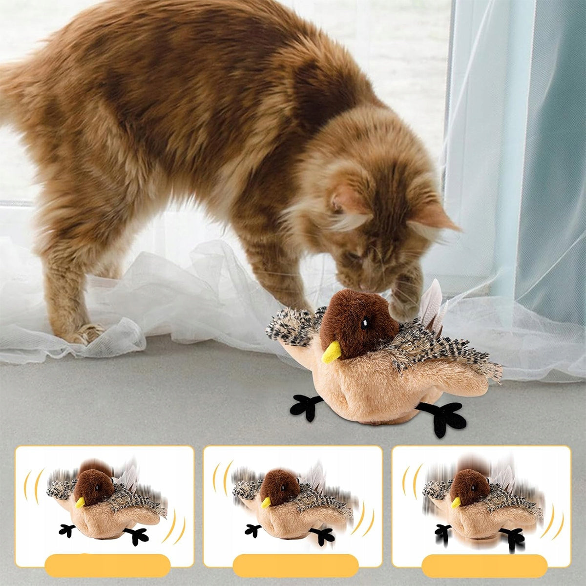 INTERACTIVE CAT TOY PLUSH BIRD MOVING BIRD + CATNIP Packaging status original