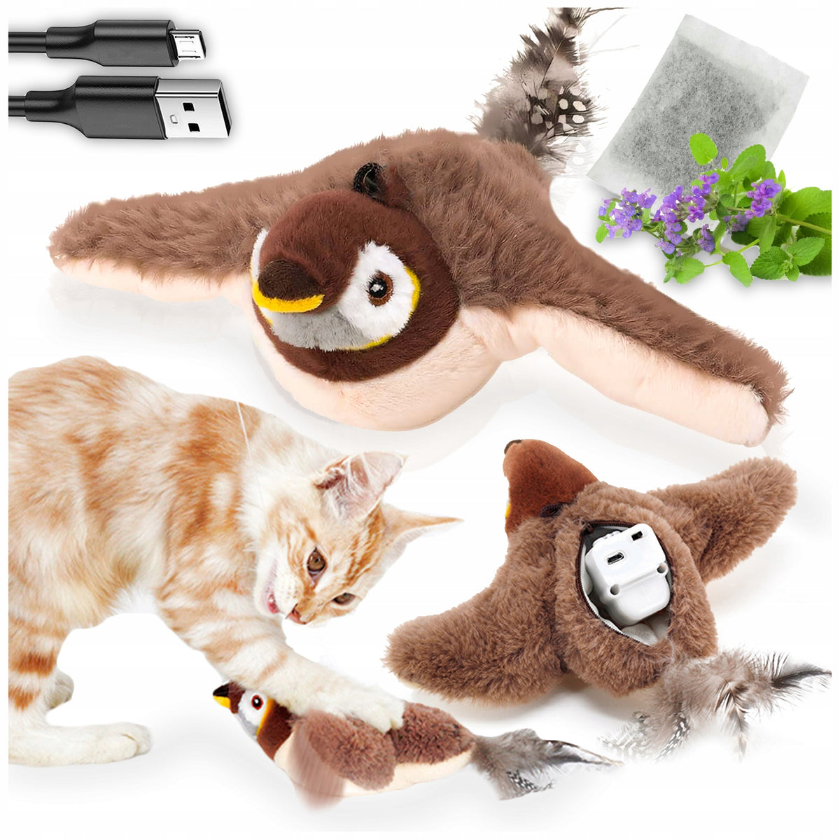 INTERACTIVE CAT TOY PLUSH BIRD MOVING BIRD