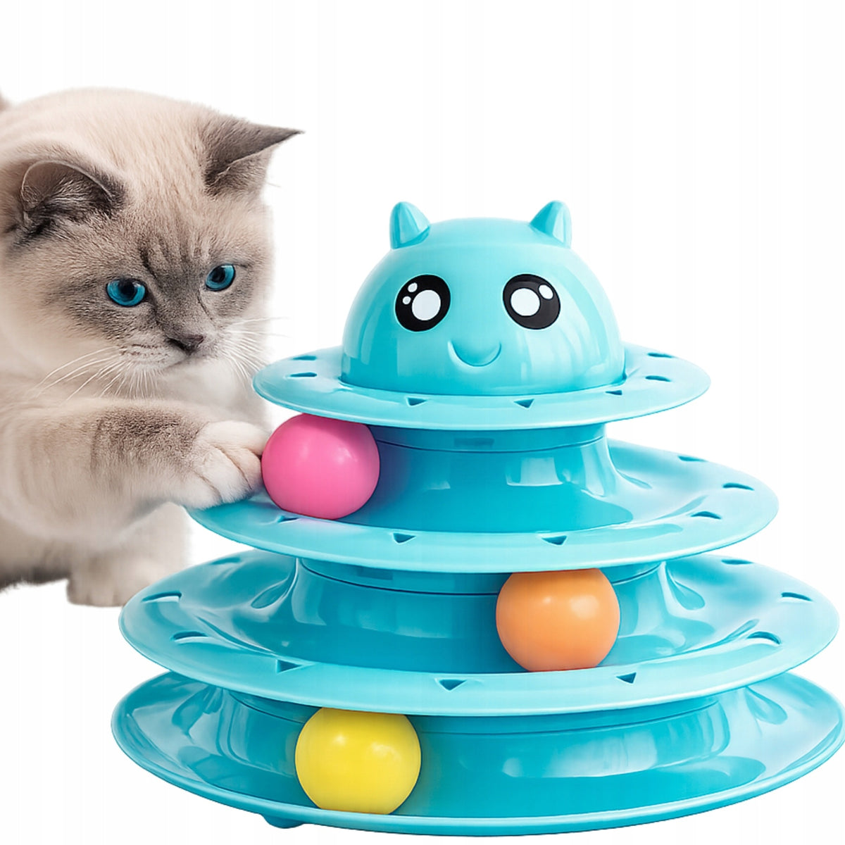 INTERACTIVE CAT TOY TOWER WITH BALLS 3 LEVELS CAROUSEL FUN Packaging status original