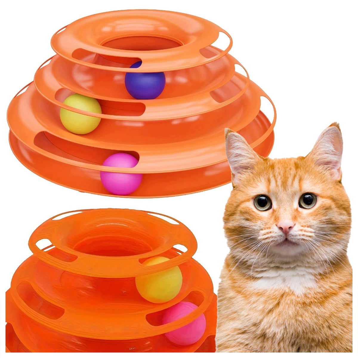 INTERACTIVE CAT TOY TOWER WITH BALLS 3 TRACKS OF MOVING FUN
