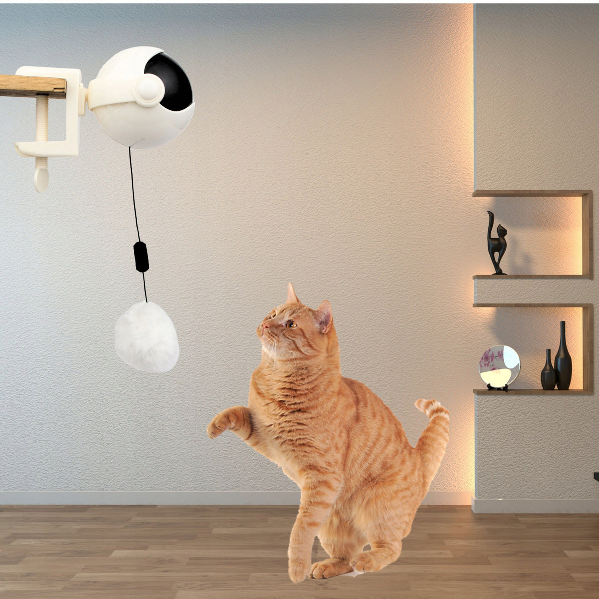 INTERACTIVE CAT TOY with Drawstring Moving Ball Packaging status original