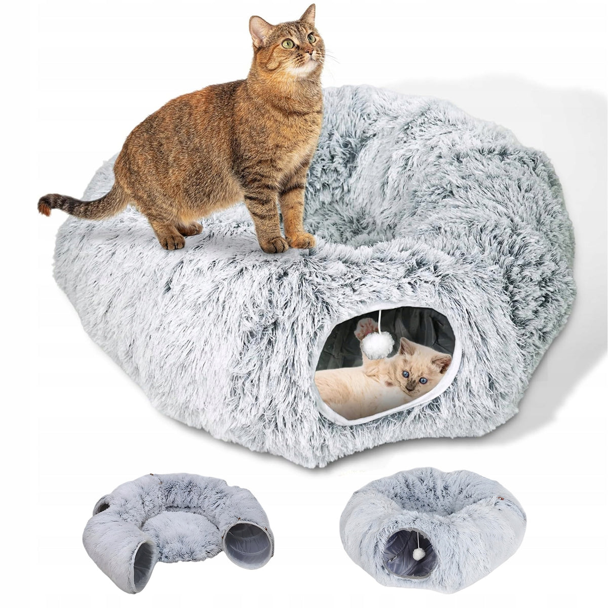 INTERACTIVE CAT TUNNEL PLUSH WITH RUSTLE EFFECT AND HANGING BALL