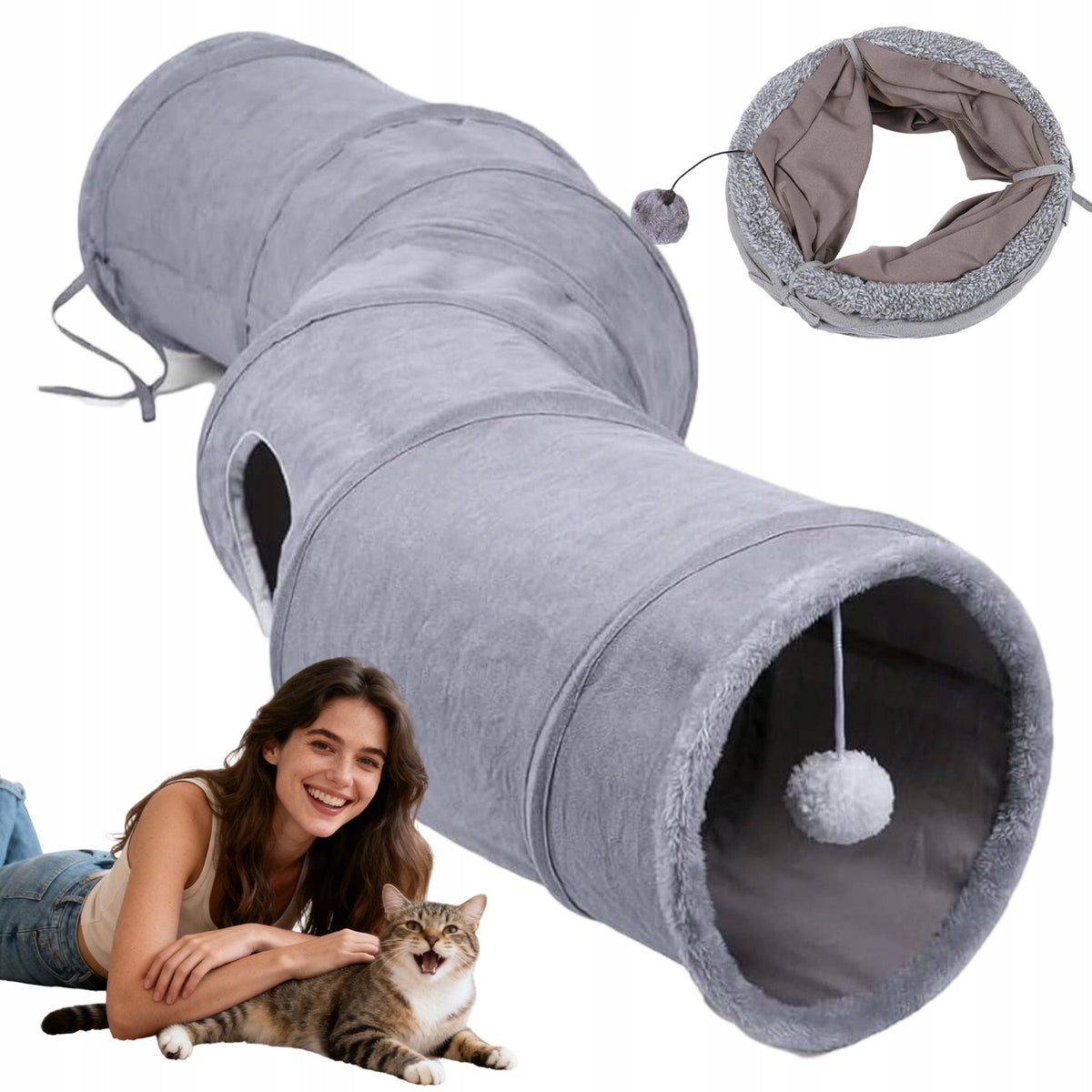 INTERACTIVE CAT TUNNEL WITH BALL LARGE GREY 117X27 CM TOY