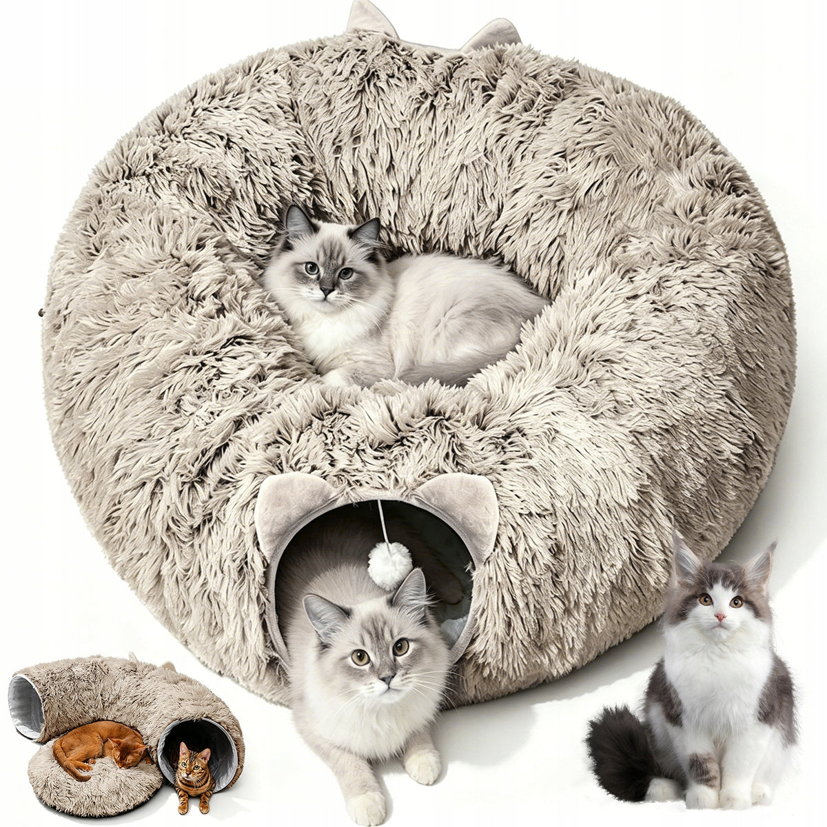 INTERACTIVE CAT TUNNEL WITH COTTAGE PLUSH BROWN 91CM