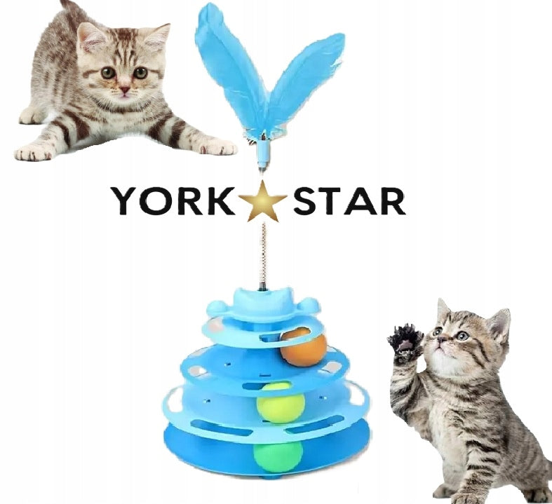 INTERACTIVE EDUCATIONAL CAT TOY TOWER WITH BALLS AND FEATHER