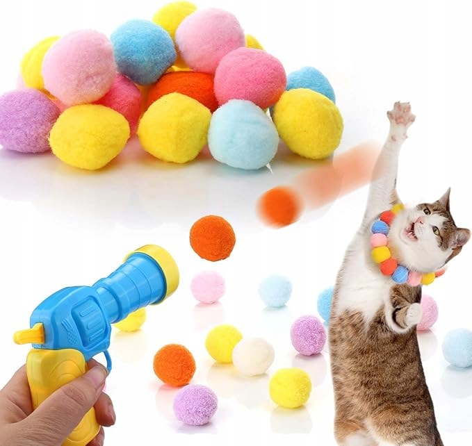 INTERACTIVE TOY FOR A CAT, GUN + 20 BALLS