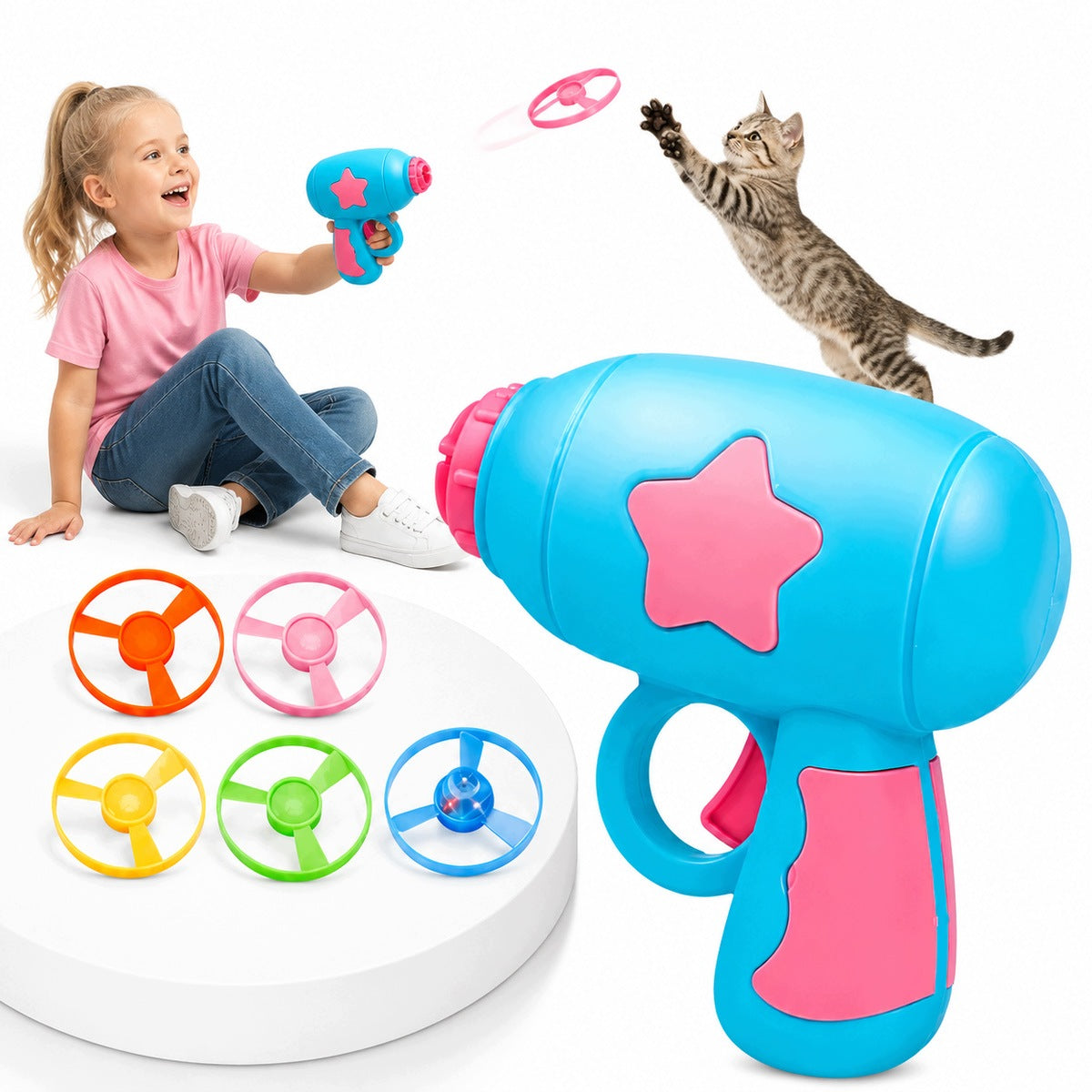 INTERACTIVE TOY FOR CAT GUN + FRISBEE LAUNCHER