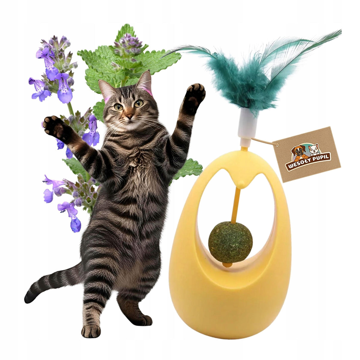INTERACTIVE TOY for cat WITH CATNIP bubble stand-up moving feathers