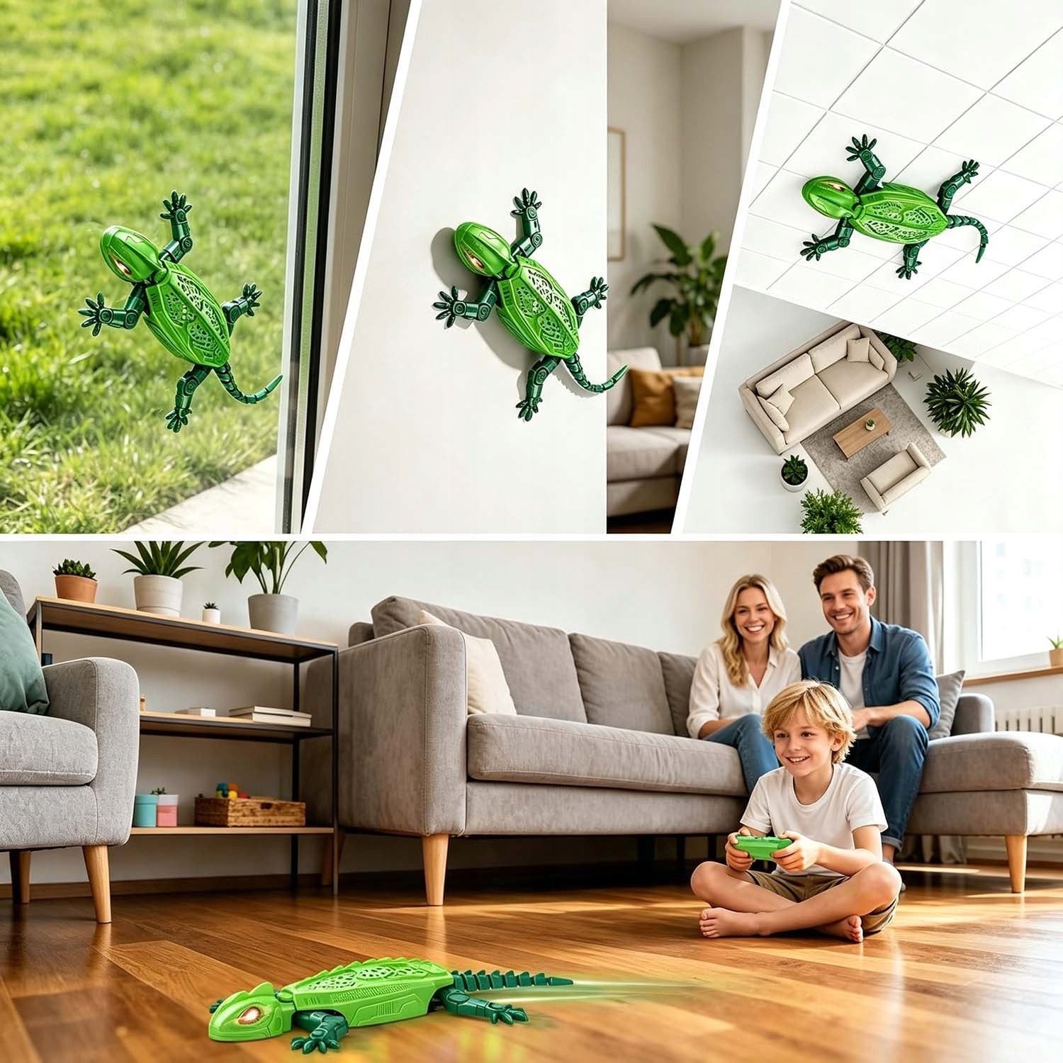 INTERACTIVE WALKING GECKO GREEN PLASTIC REMOTE CONTROLLED 360° ROTATION Packaging status original