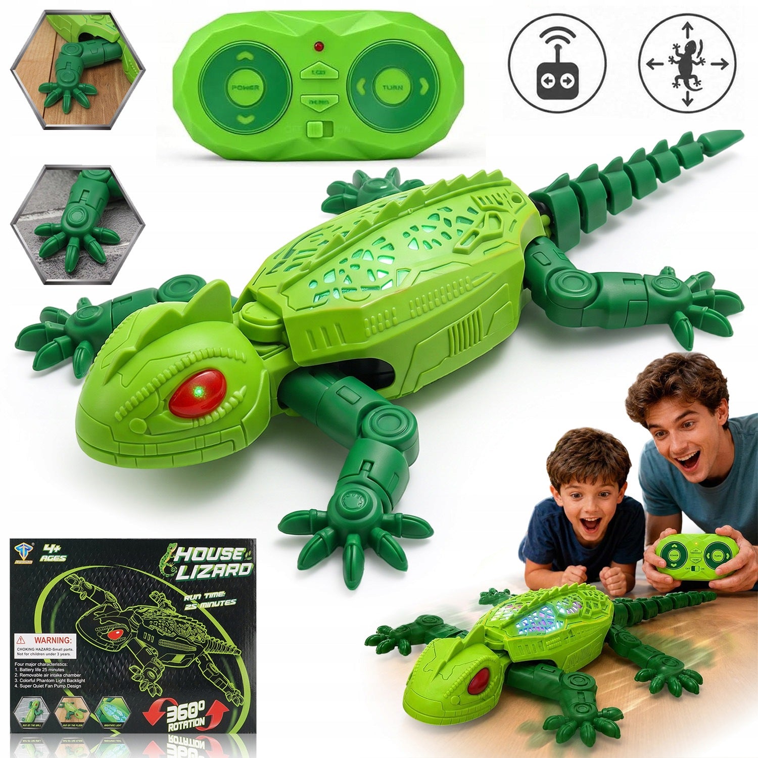 INTERACTIVE WALKING GECKO GREEN PLASTIC REMOTE CONTROLLED 360° ROTATION