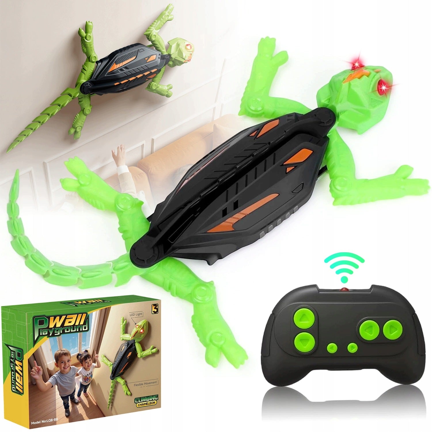 INTERACTIVE WALL CLIMBER REPTILE ROBOT RC CRAWLS ON WALLS RED LED Packaging status original
