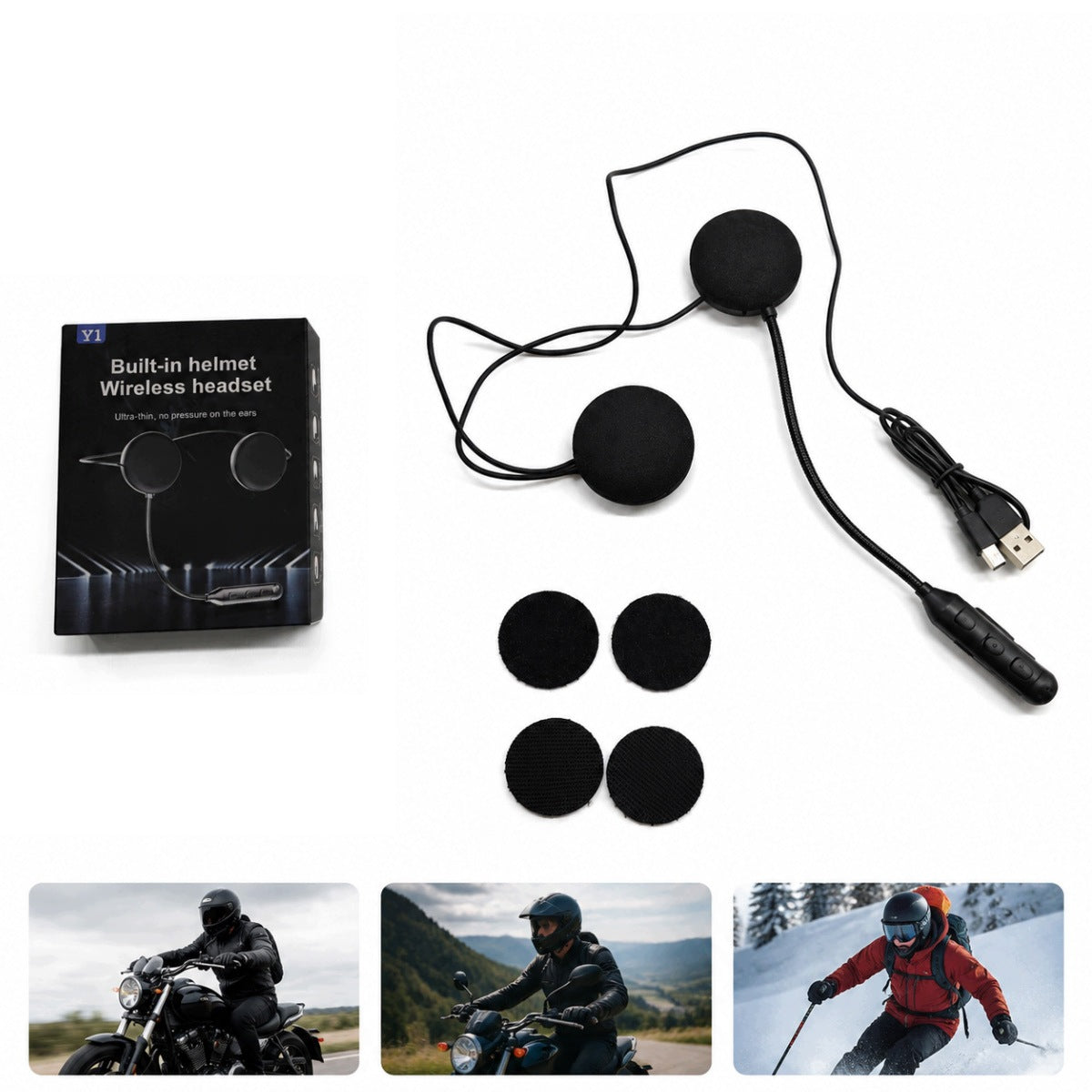 INTERCOM Y1 HEADPHONES BT BLUETOOTH FOR HELMET MOTORCYCLE BIKE FOR MUSIC CALLS