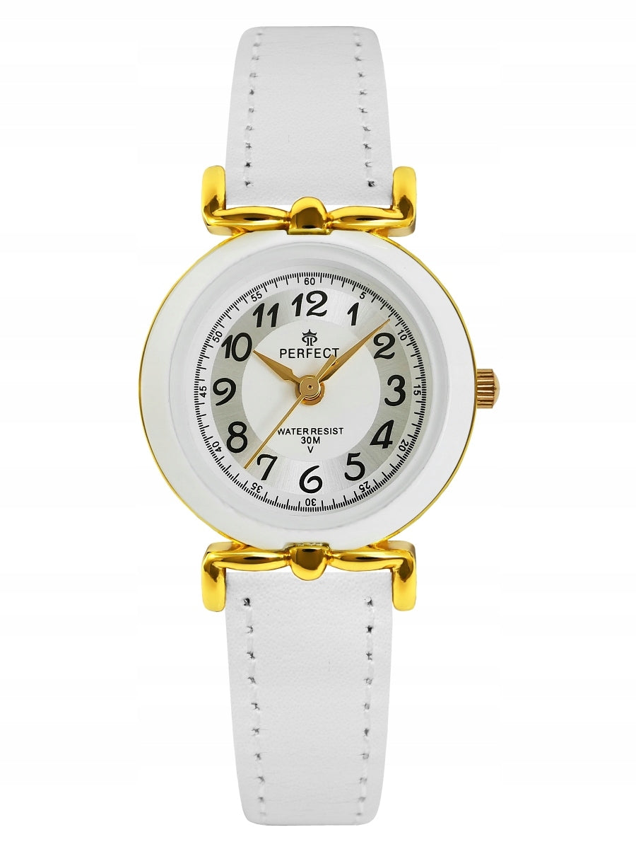 INTERESTING CHILDREN'S COMMUNION WATCH - GOLD CASE - WHITE STRAP -PERFECT Batteries included yes