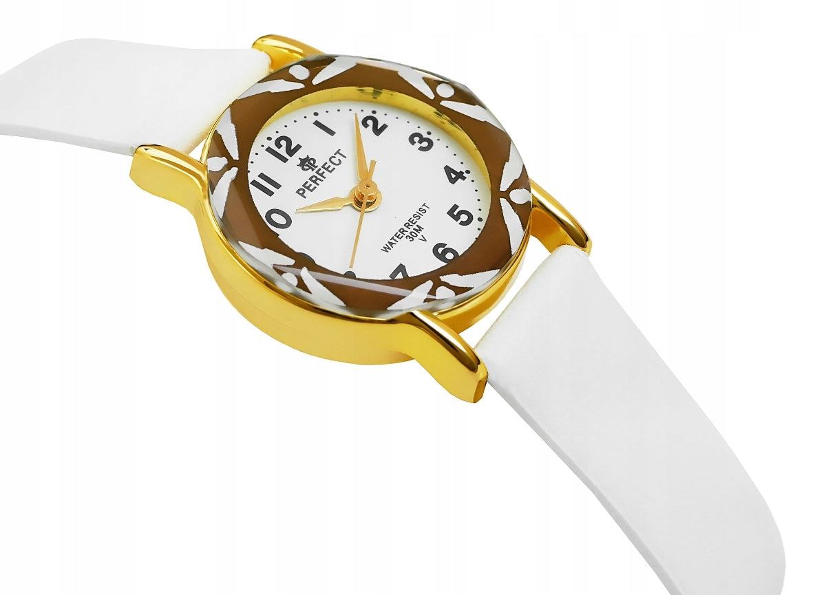 INTERESTING CHILDREN'S WATCH WITH PATTERN - WHITE LEATHER STRAP - PERFECT Batteries included yes