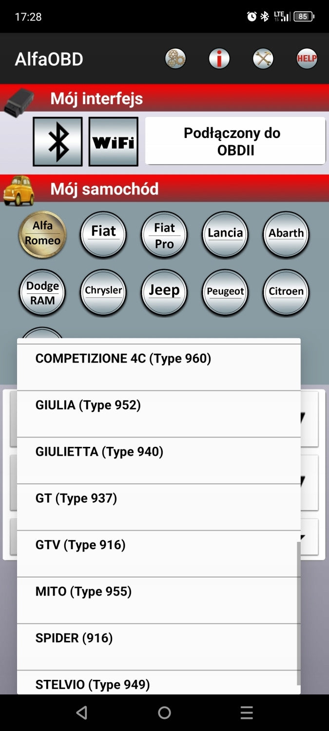 INTERFACE ALFA FIAT CHRYSLER JEEP CITROEN DODGE ALFAOBD ELM327 v2.2 Manufacturer code ADD04