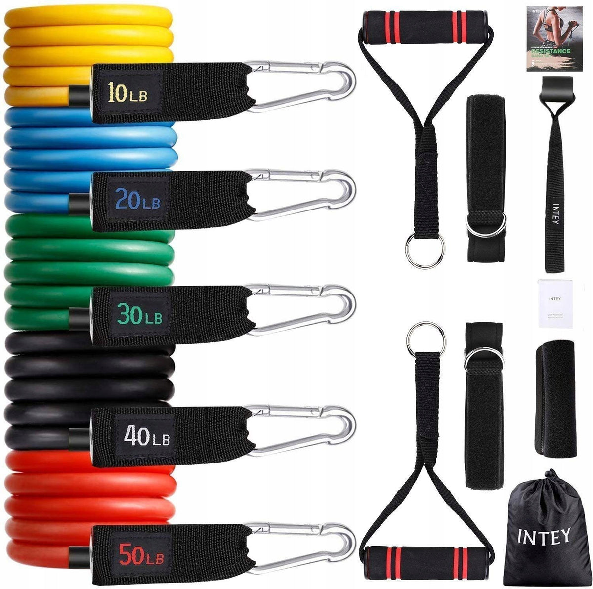 INTEY SET OF 5 RESISTANCE RUBBERS FOR EXERCISES NY-CT61 RESISTANCE FROM 4,5 TO 22,6KG Brand INTEY