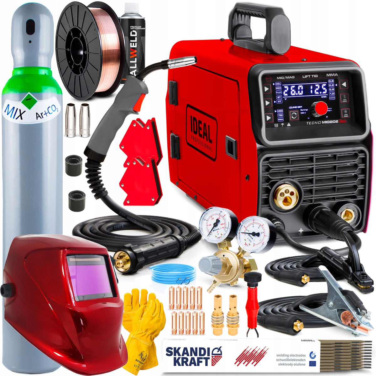INVERTER WELDING MACHINE IDEAL TECNO MIG 202 LED MMA TIG FLUX ALU IGBT SYNERGY