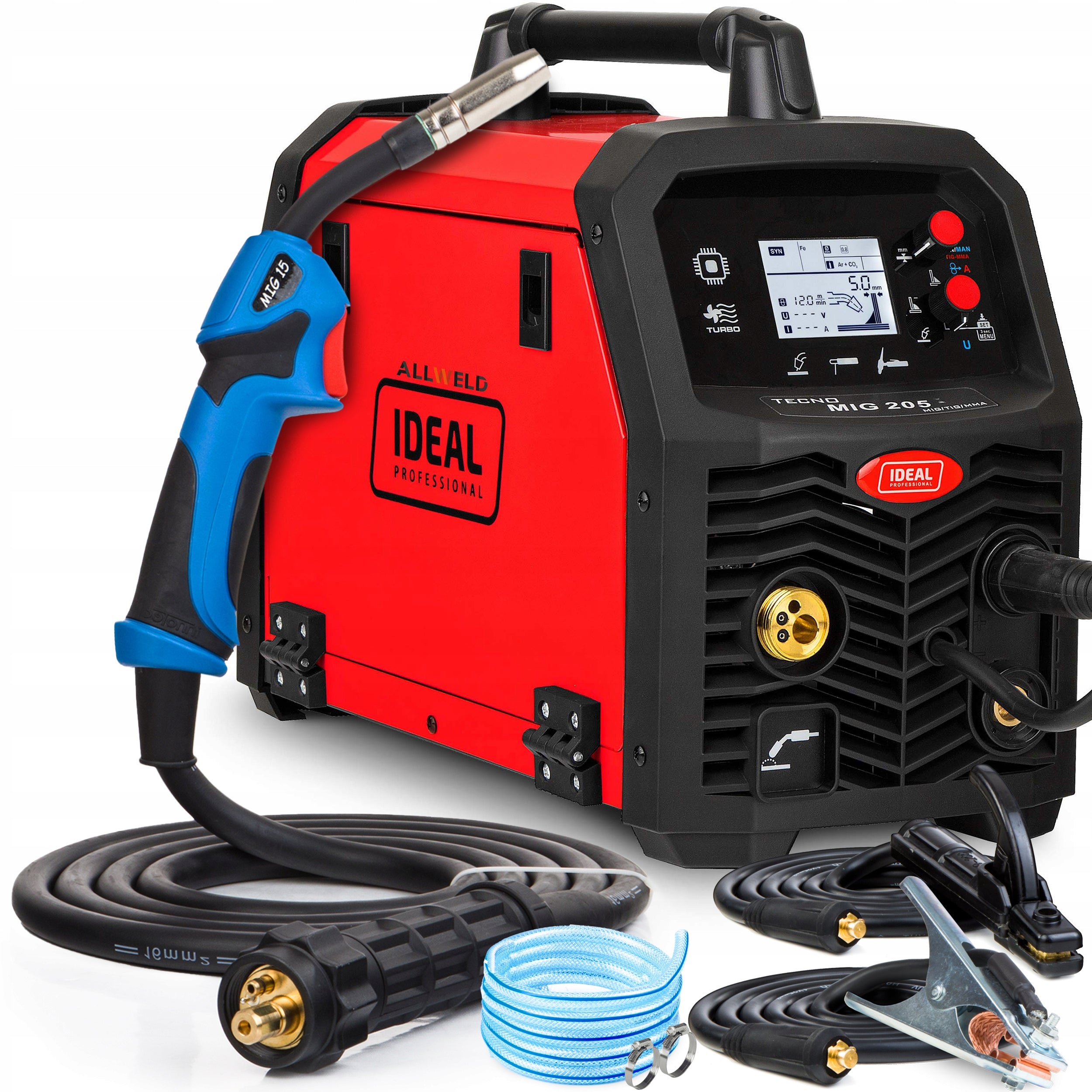 INVERTER WELDING MACHINE IDEAL TECNO MIG 205 LCD SYNERGY ALUMINIUM IGBT 200A