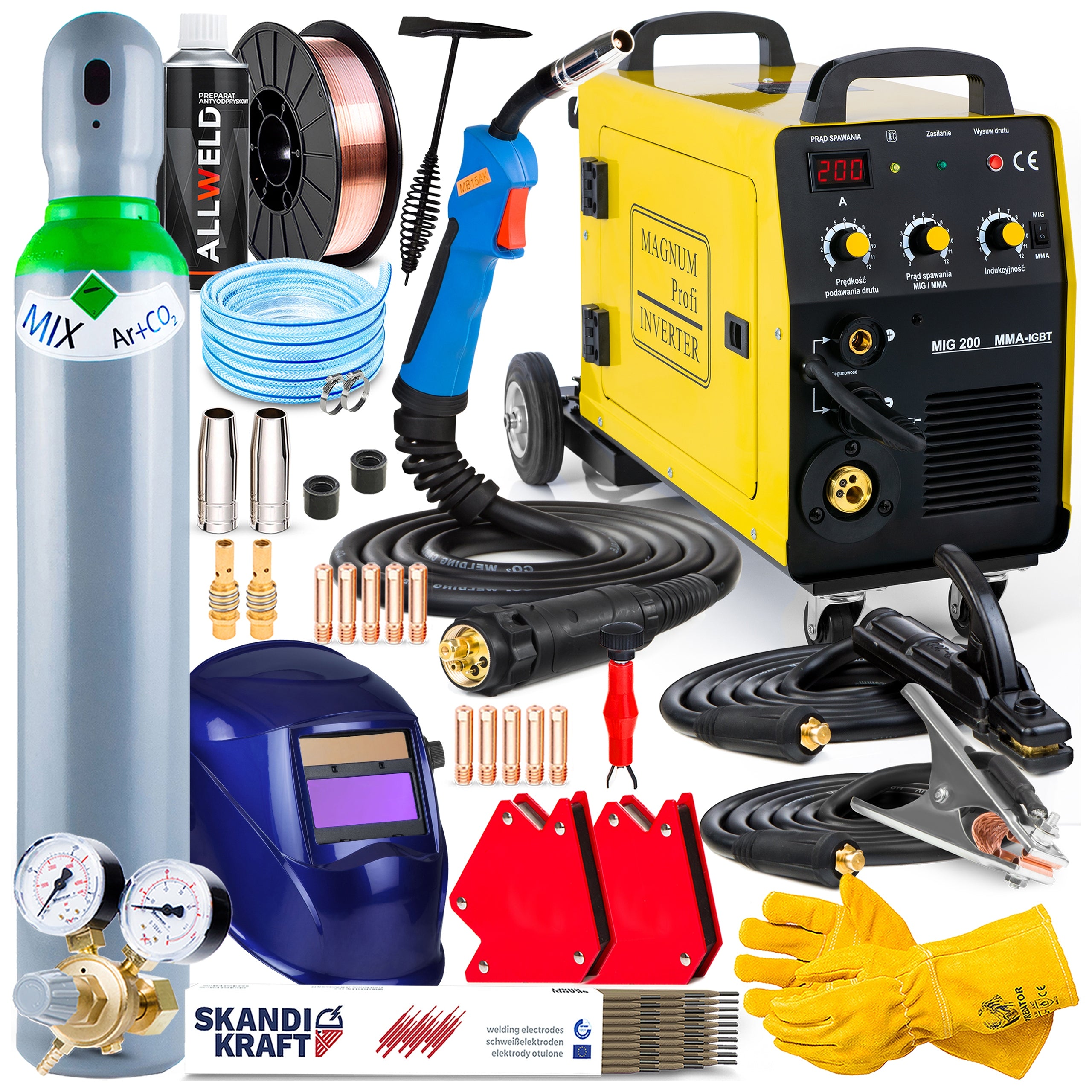 INVERTER WELDING MACHINE INVERTER MAGNUM MIG 200 MMA KN IGBT 230V 200A ALU
