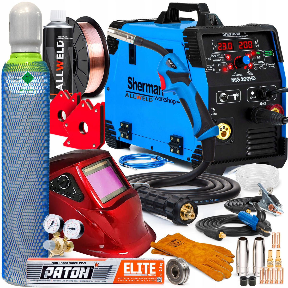 INVERTER WELDING MACHINE INVERTER SHERMAN MIG 200 HD MMA TIG SYNERGY ALU 3IN1