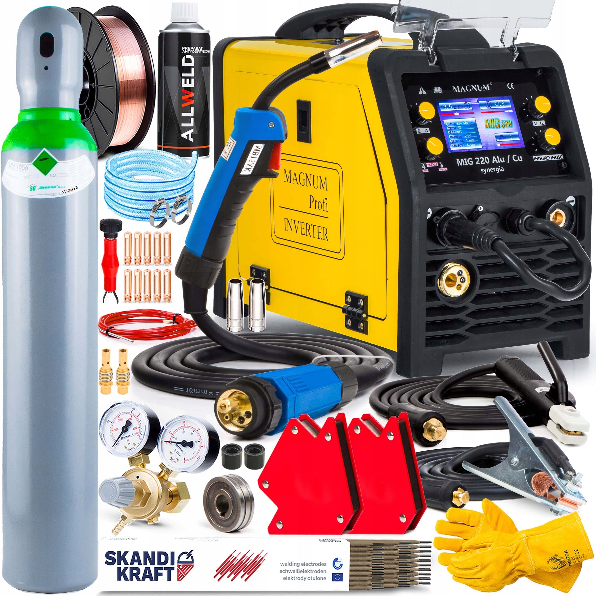 INVERTER WELDING MACHINE MAGNUM MIG 220 ALU SYNERGY MMA TIG 230V 200A IGBT 3IN1