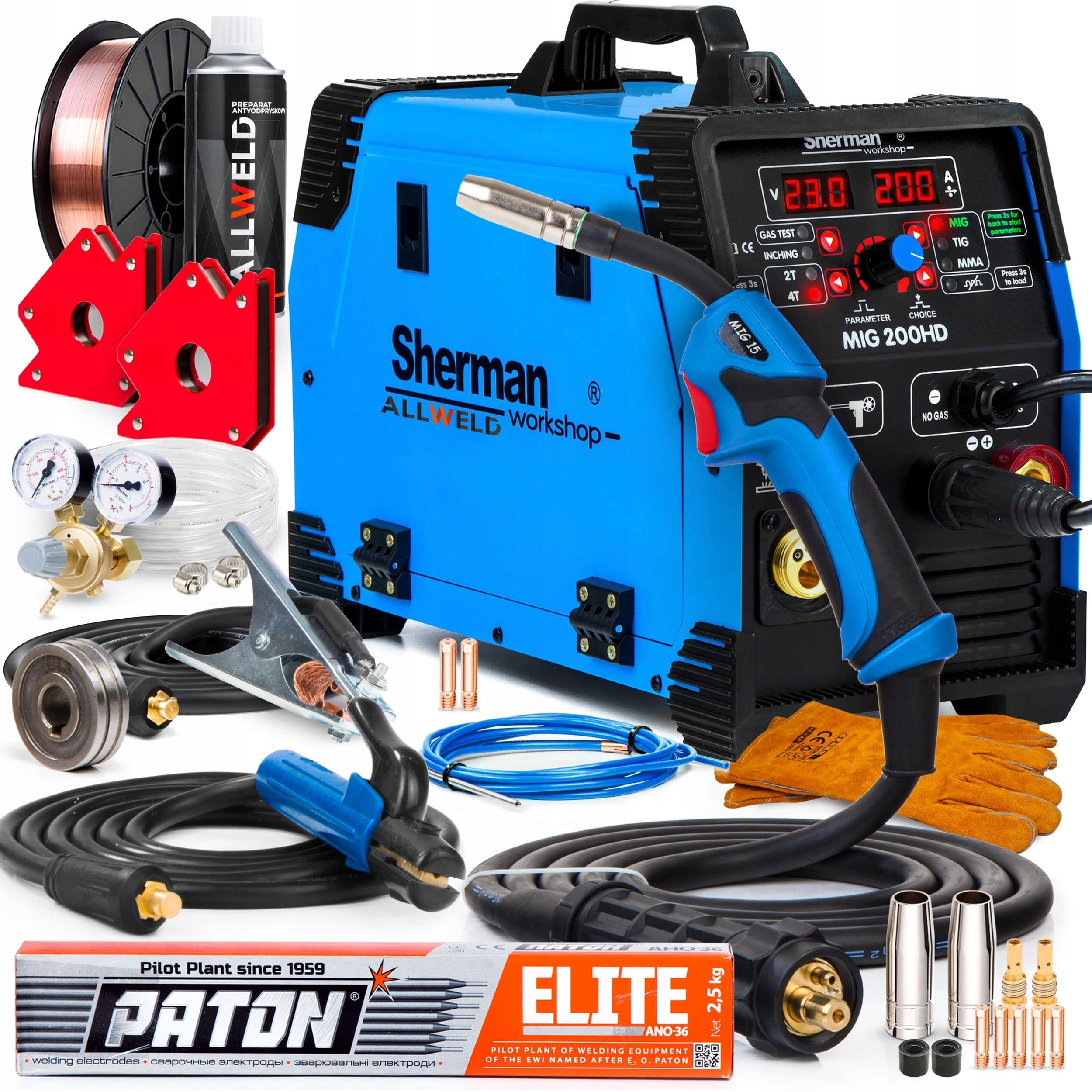 INVERTER WELDING MACHINE SHERMAN MIG 200HD MMA TIG ALU SYN IGBT 200A 230V 3IN1