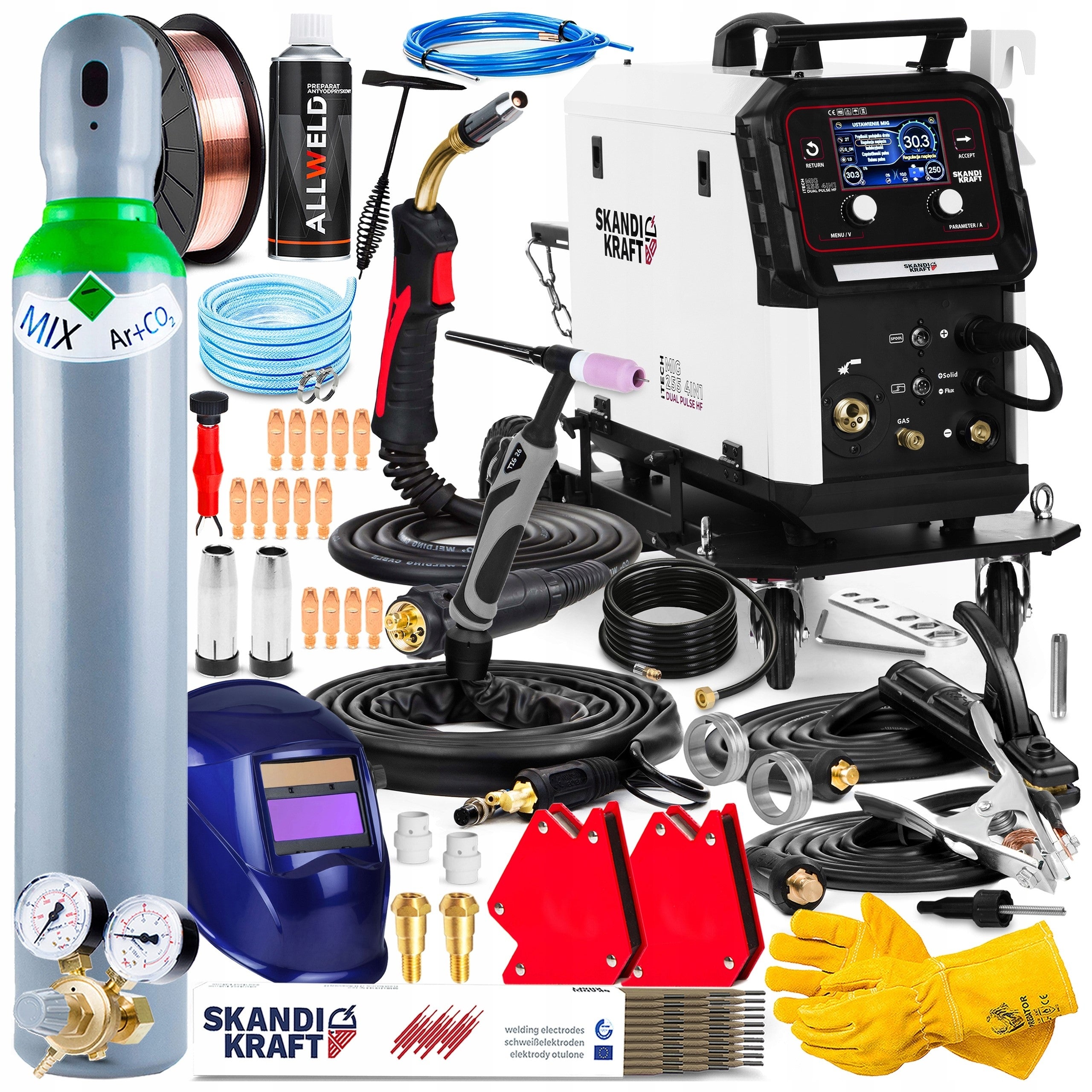 INVERTER WELDING MACHINE SKANDI KRAFT MIG 255 4R DUAL PULSE SYNERGY MMA TIG AC