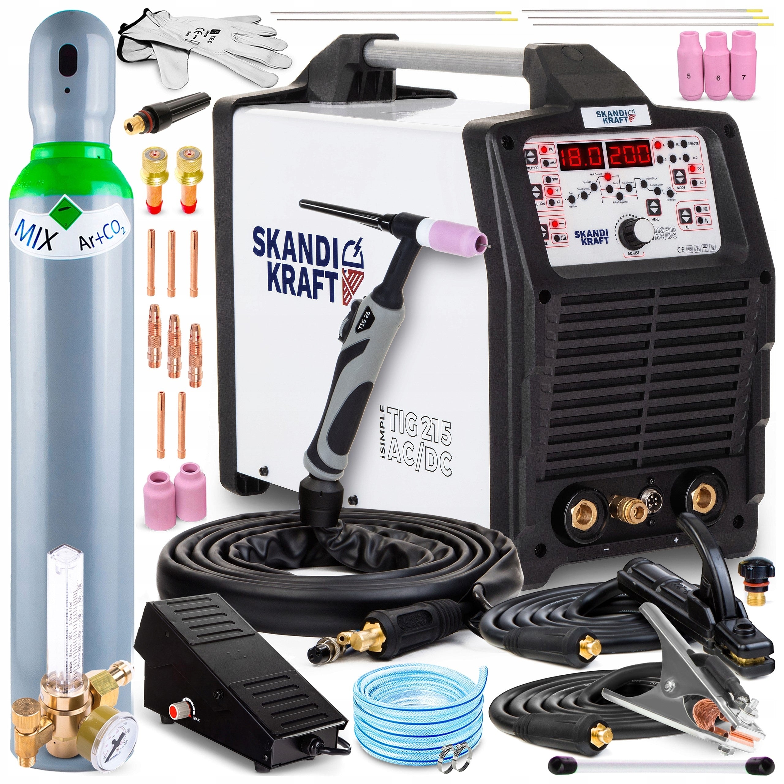 INVERTER WELDING MACHINE SKANDI KRAFT TIG 215 AC/DC MMA 230V 200A PULSE + PEDAL
