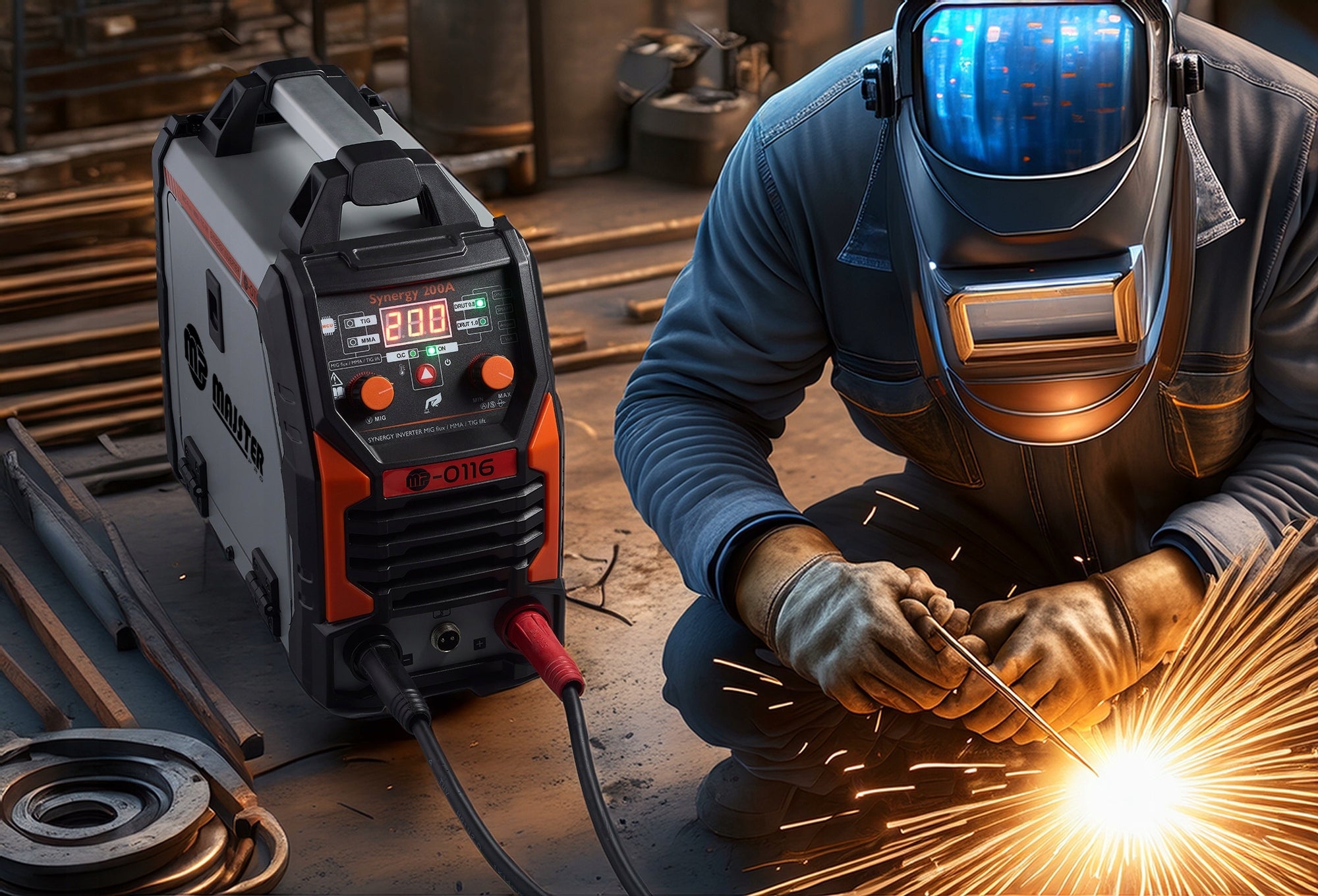 INVERTER Welder MIG FLUX MMA TIG migomat 200A SYNERGY 200 Packaging status original