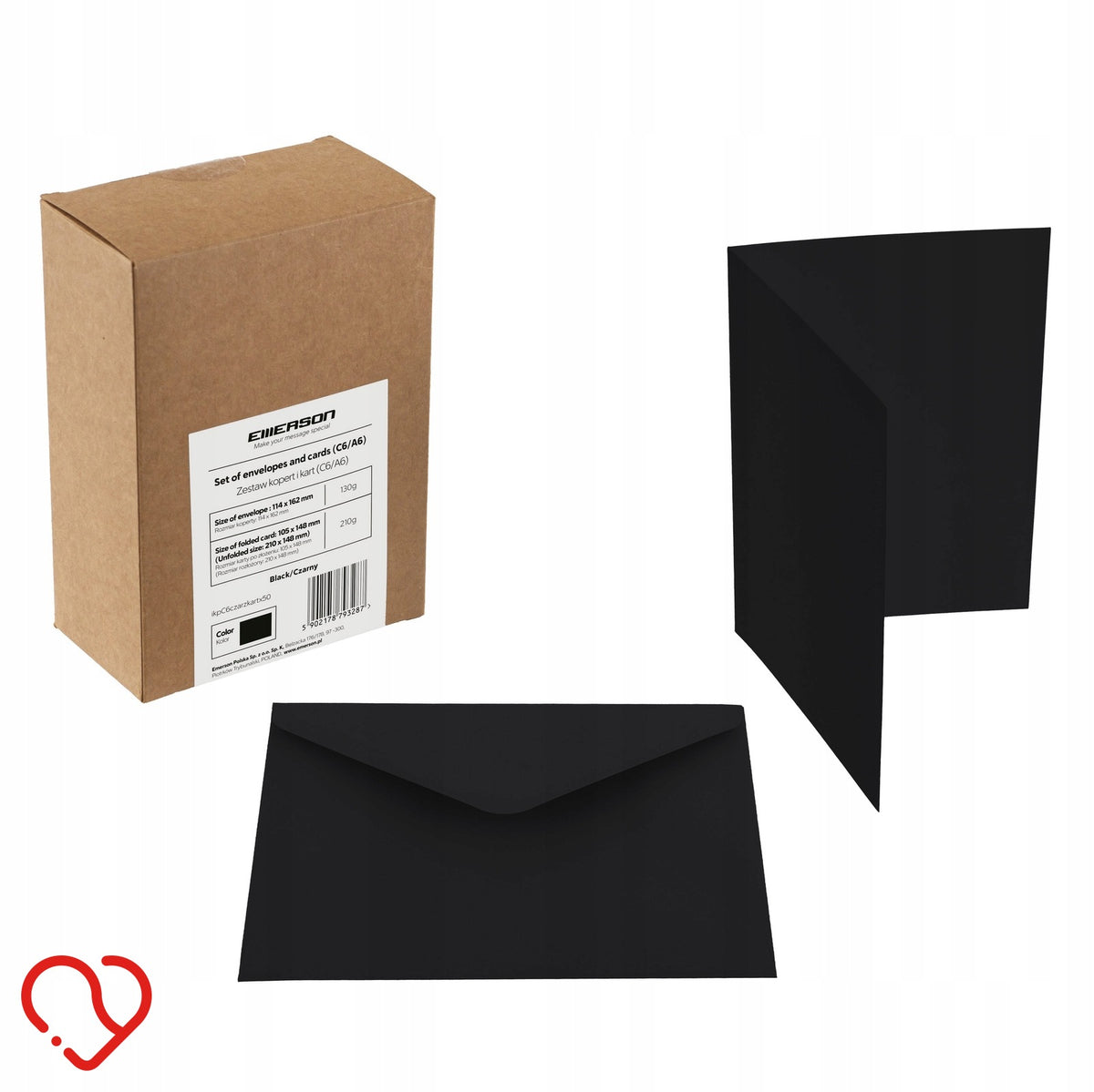 INVITATION ENVELOPES SET OF ENVELOPES BLACK C6/A6 EMERSON + CARDS 50PCS