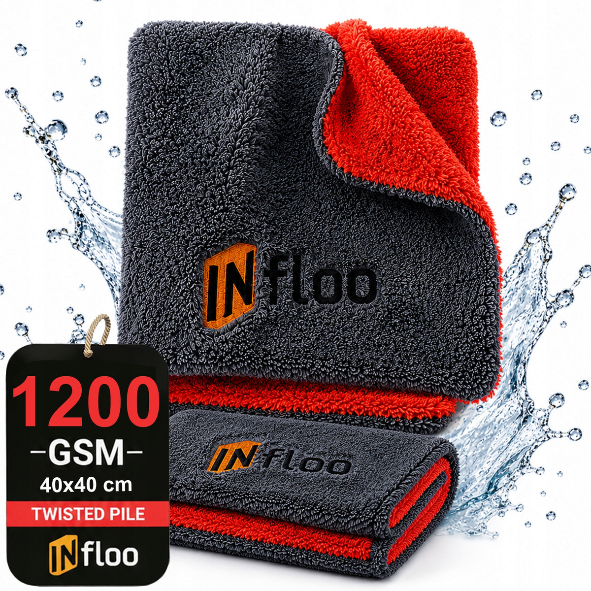 INfloo Car Dehumidification Towel Double Sided TWISTED PILE 40x40cm 1200GSM