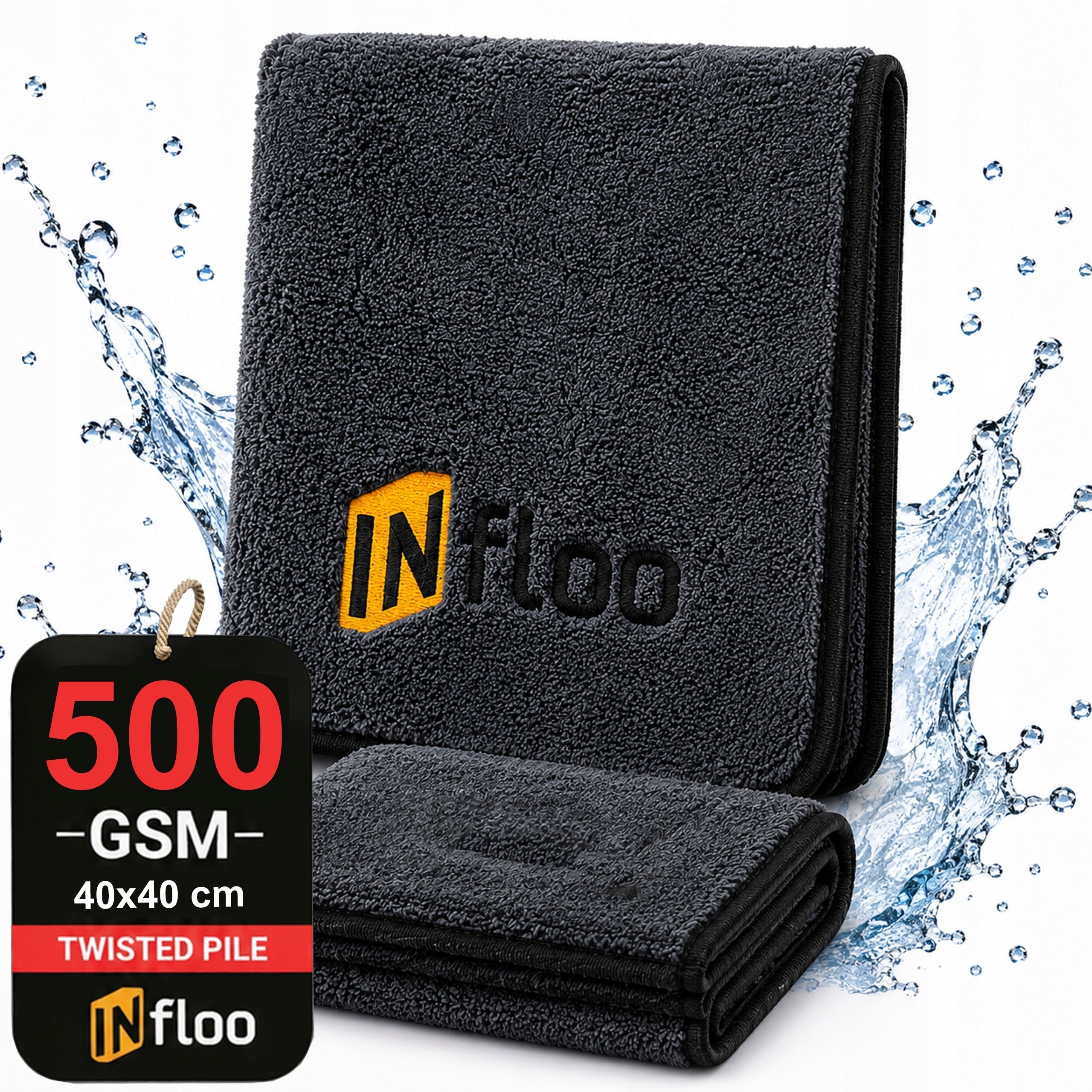 INfloo MICROFIBER CLOTH for CARS and WINDOWS 40x40CM 500GSM TWISTED PILE