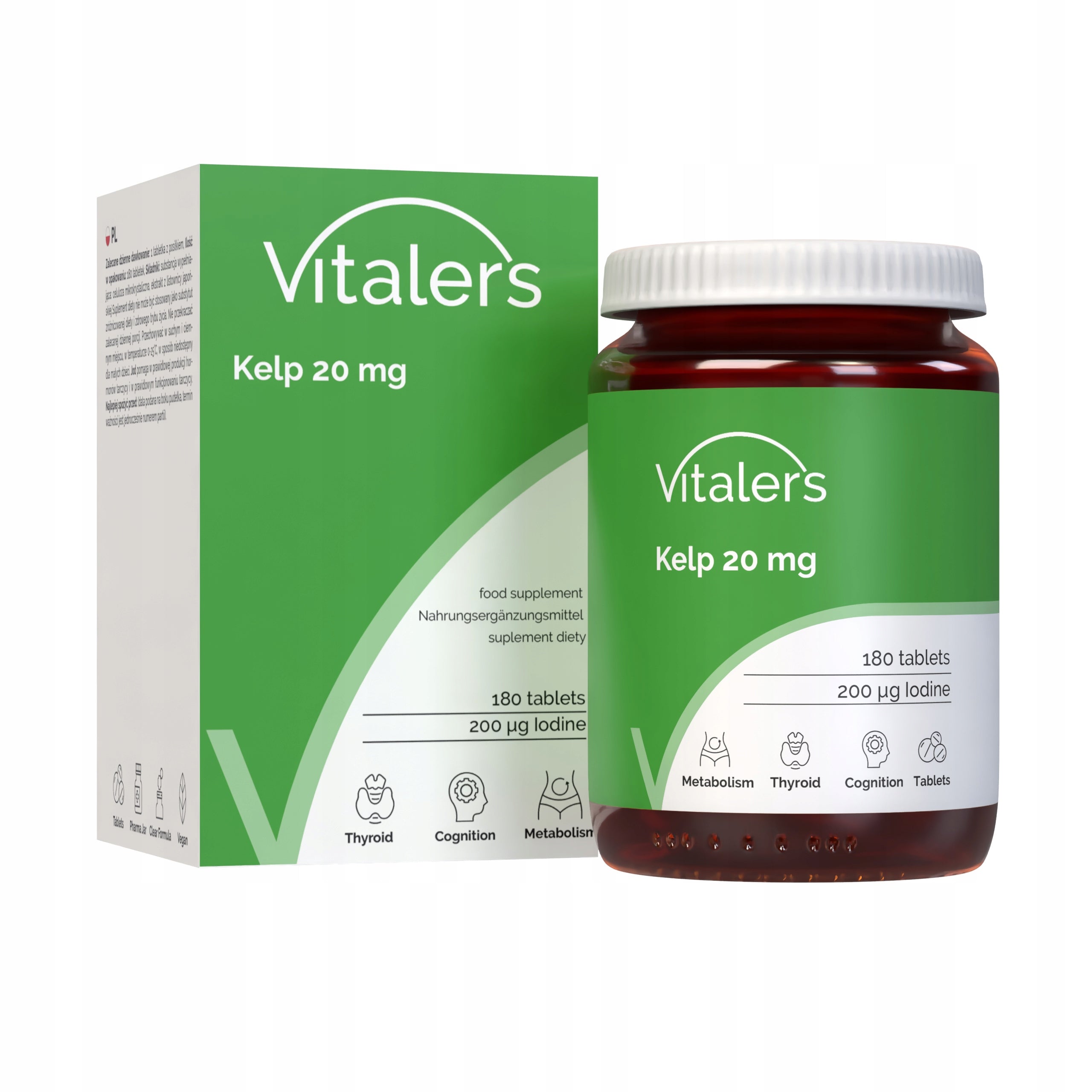 IODINE 200 mcg with Algae KELP THYROID source IODINE Vegan Energy 180 tablets Packaging status original