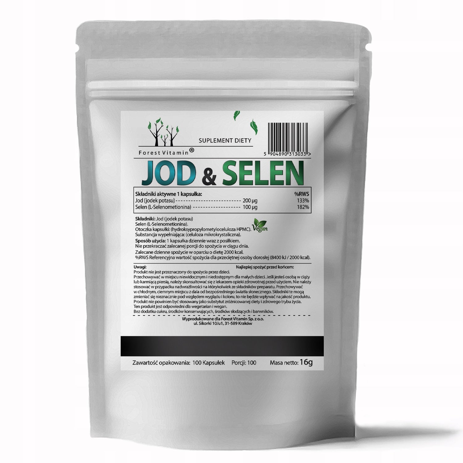 IODINE SELENIUM 200MCG 100MCG 100 KAPS THYROID METABOLISM HAIR SKIN Brand Forest Vitamin