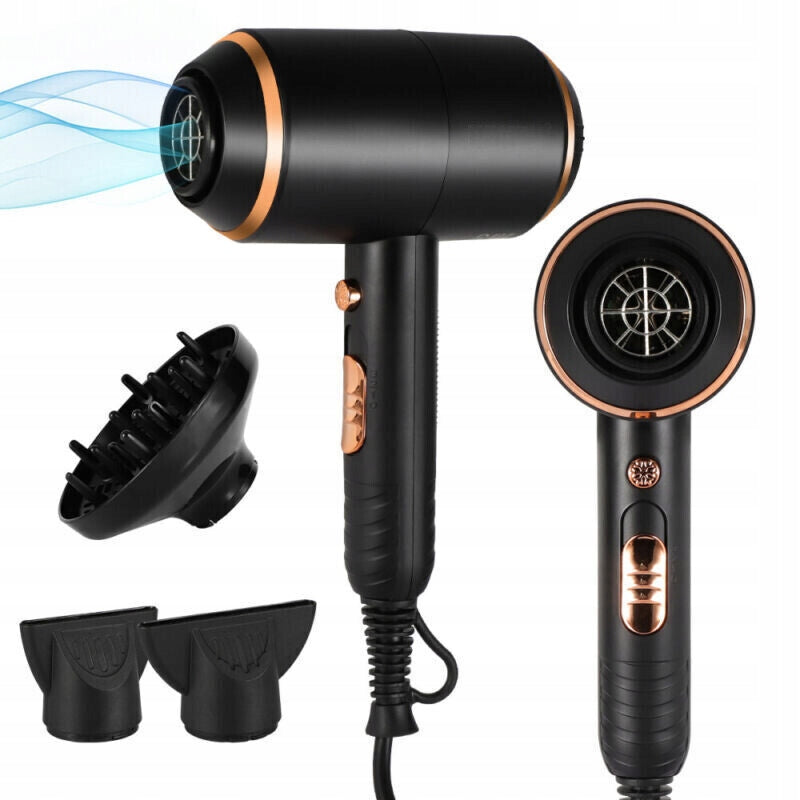 IONIC HAIRDRESSER HAIR DRYER WITH DIFFUSER AND STYLING NOZZLE