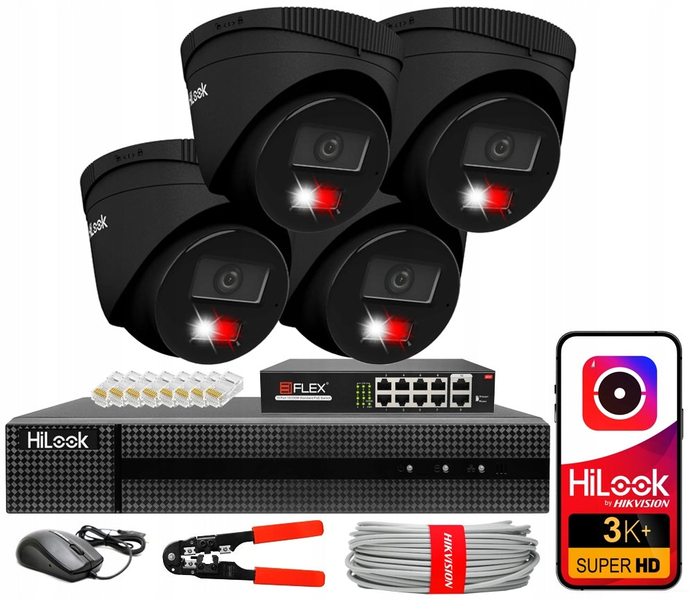 IP 4 Camera Monitoring Kit 6MPX IPC-T160HA-LU Black NVR Switch 8x PoE