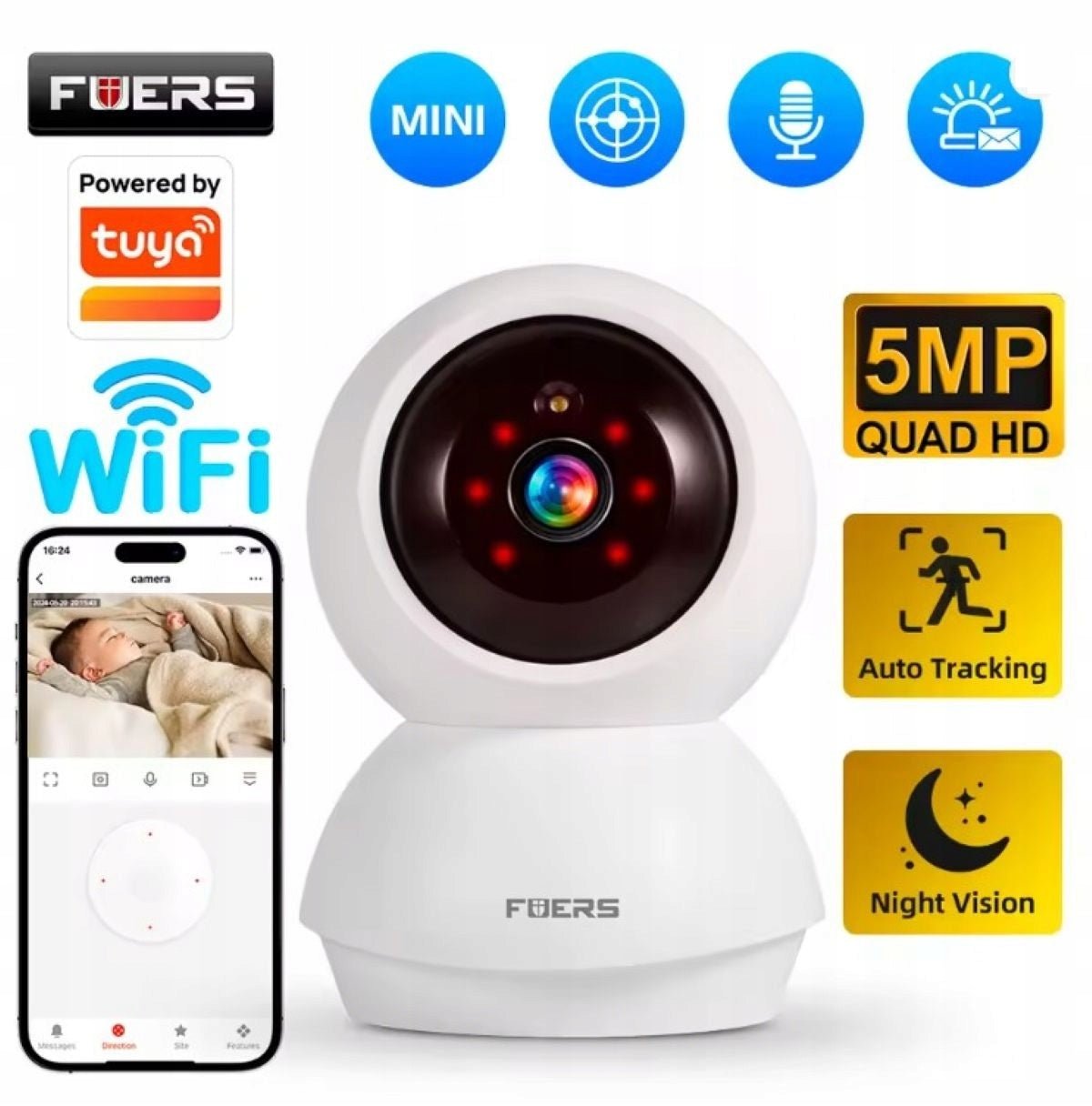 IP 5MP CAMERA COMPATIBLE WITH TUYA SMART LIFE WIFI - BABY MONITOR Manufacturer code kamera dla dzieci niania elektroniczna