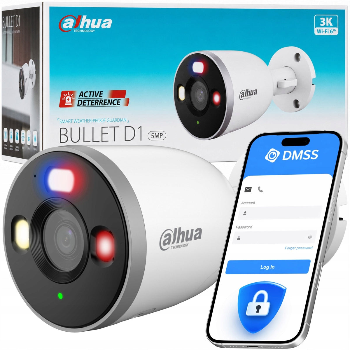 IP Camera Dahua F5D-PV 2.8mm 5Mpx WIFI 6 Detection Active LED Deterrent