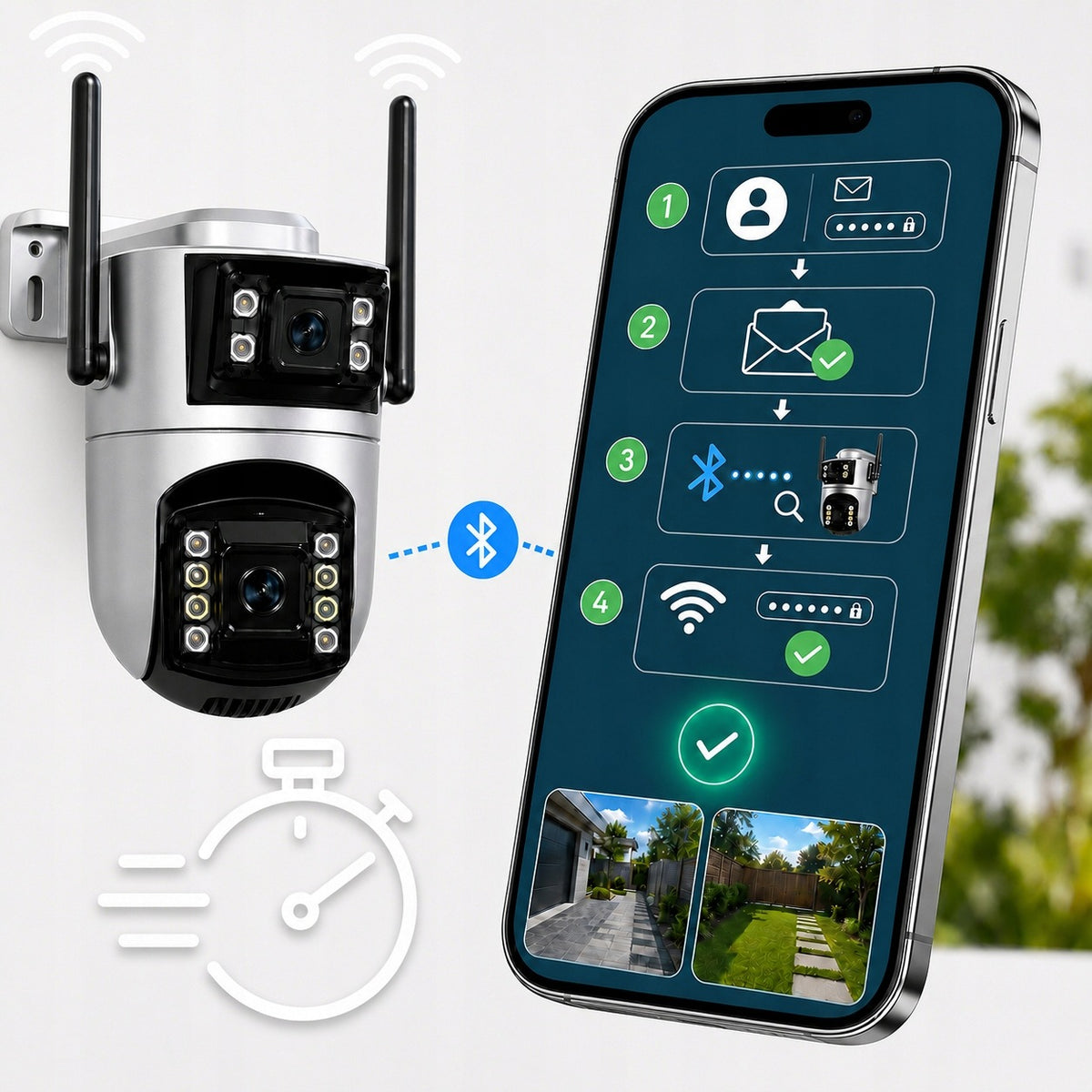 IP Camera OUTDOOR INTERNAL Wifi Dual Rotating iCSee AI DETECTION Packaging status original