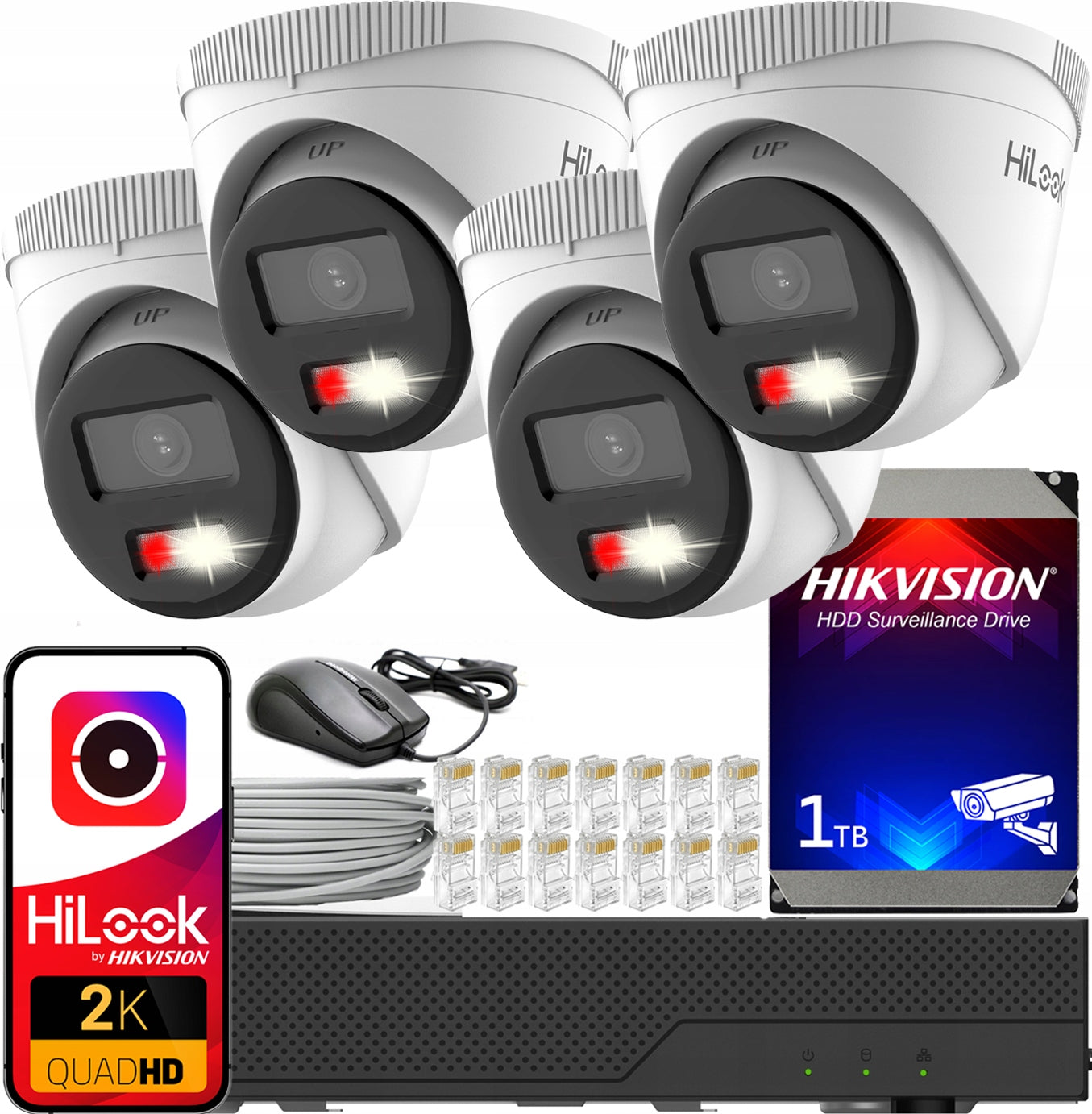 IP Monitoring Kit 4MPx Hikvision HiLook External PoE 4 IP Cameras 2K+