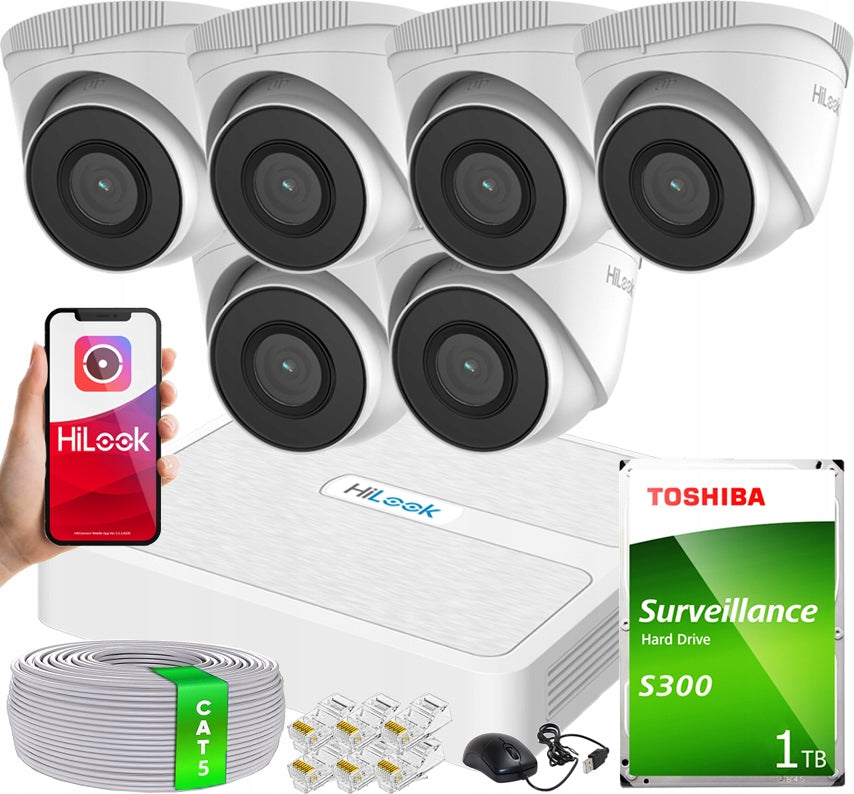 IP Monitoring Kit 6 Cameras 5Mpx IPCAM-T5 PoE Outdoor for Home Business