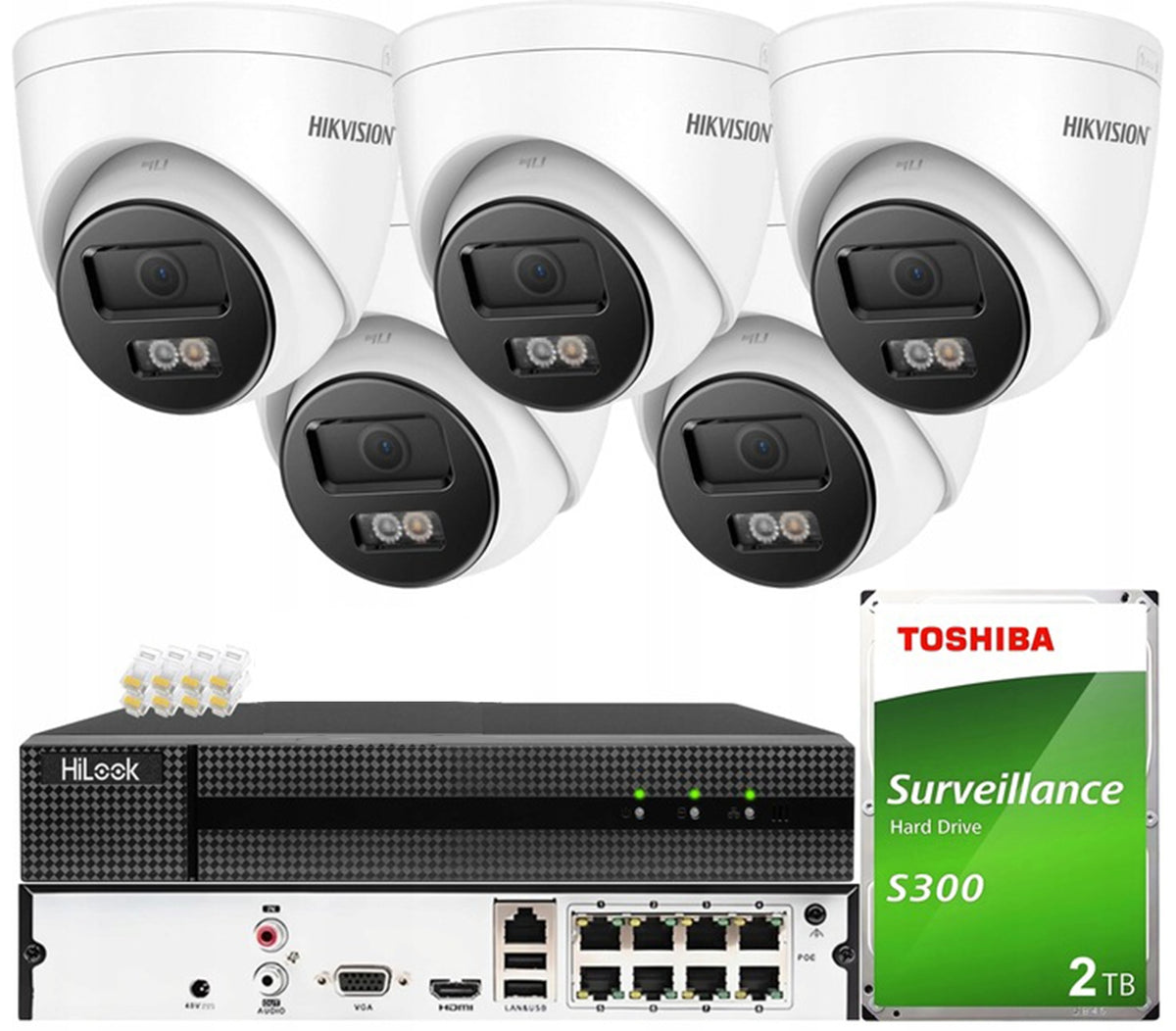 IP Monitoring Set of 5 Cameras 6MPX Smart Hybrid Light Hikvision PoE 2TB