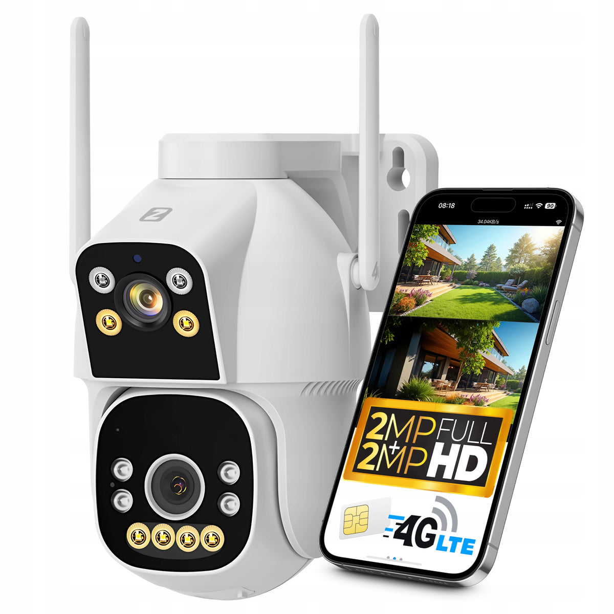 IP Rotating Camera 2 Lenses GSM 4G LTE SIM 2x2MPx AUDIO 2in1
